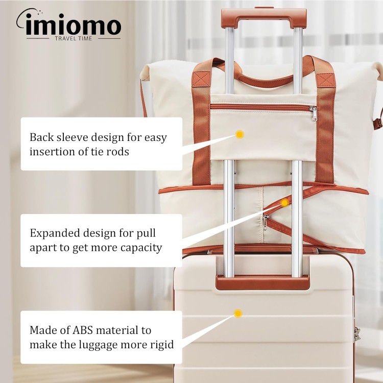 imiomo 3 Piece Luggage Set - 20 Inch Hardside Carry-on Suitcase, Travel Bag, and Toiletry Bag - Beige