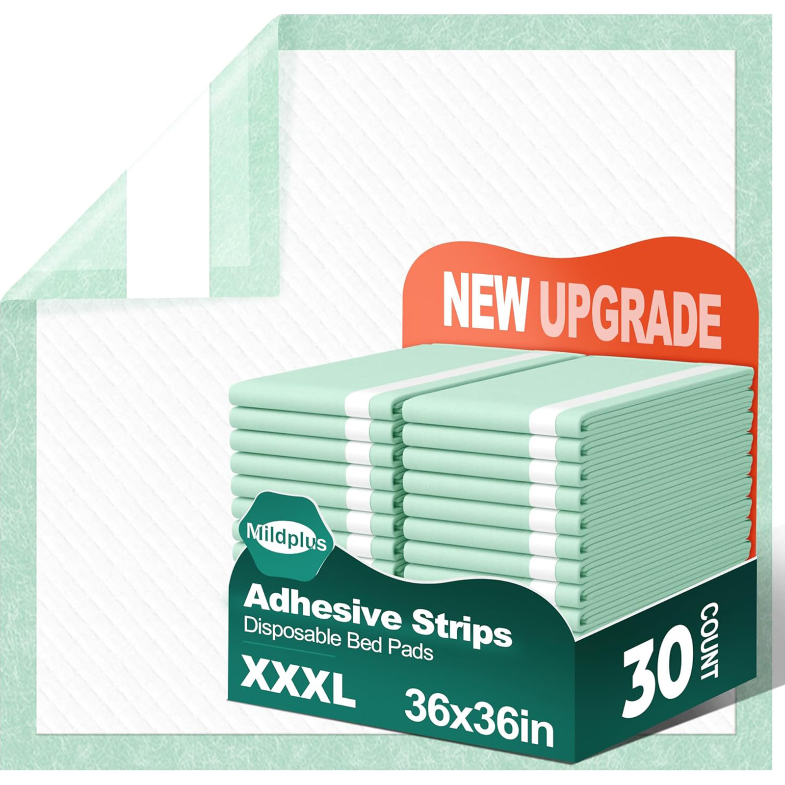 MILDPLUS 36''x36'' Bed Pads (Adhesive, 30 Ct), 115g Heavy Duty Incontinence