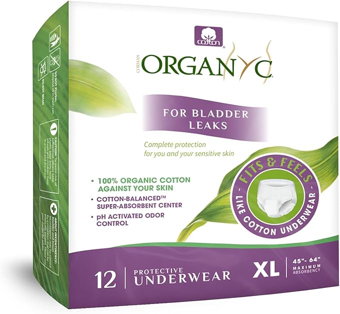 Organyc Bladder Control Underwear for Women - X-Large, 12 Count, Organic Cotton, No Leaks, No Odor, No Irritation