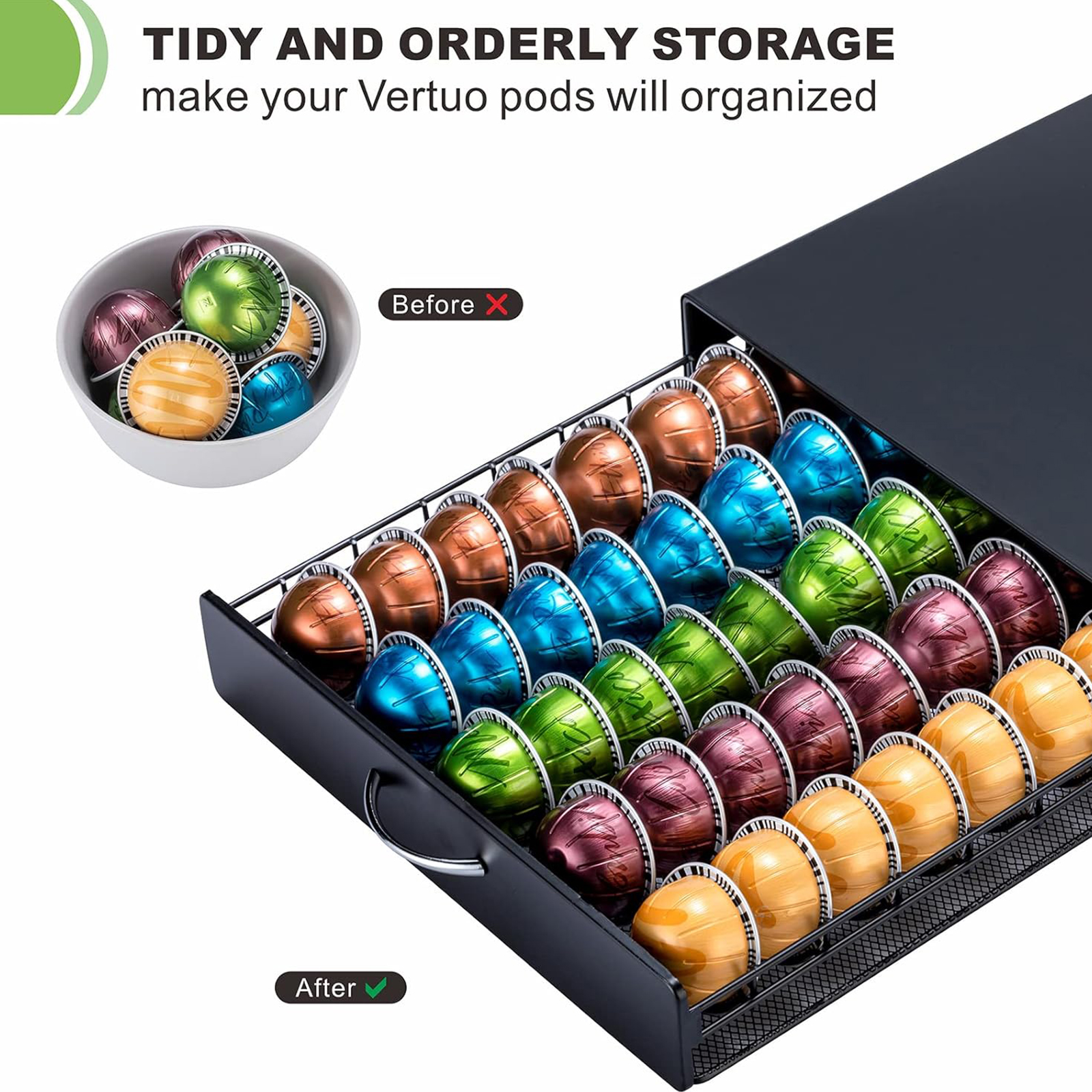 ZCDCP Nespresso Pod Holder Vertuo pod Storage Drawer Black Metal Coffee Pod Holder for Vertuoline Capsule Orgainzer 50 Pods