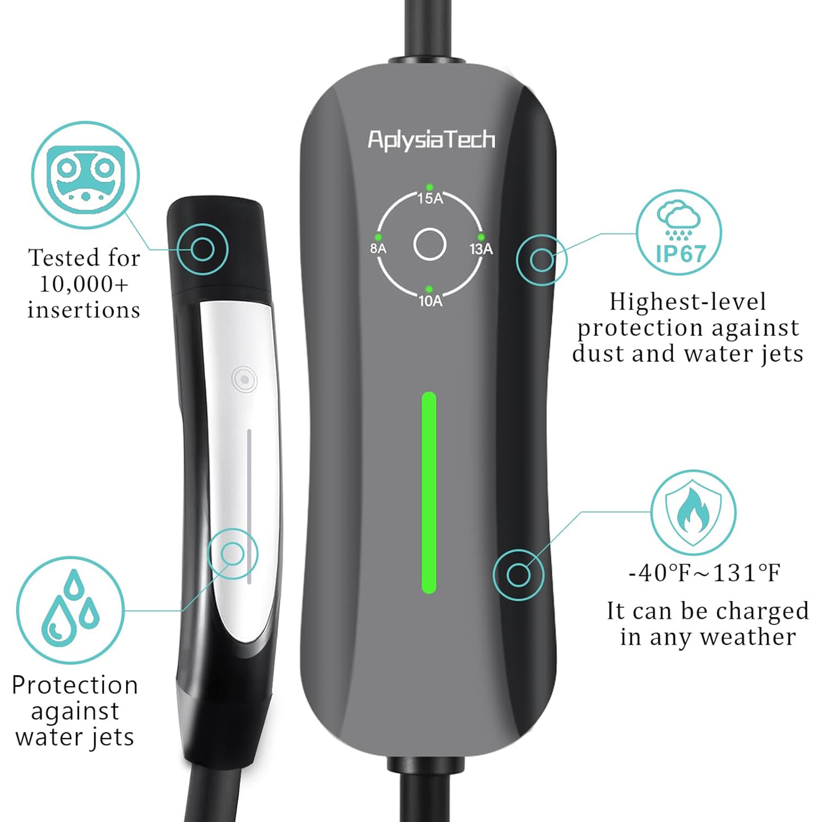 AplysiaTech Portable Tesla Charger Level 1, 15Amp 110V, 1.65KW Tesla Electric Vehicle Charger, 21Ft Extension Cord, Plug-in Electric Car Home Charging Station,Compatible with All Tesla Models X/Y/3/S