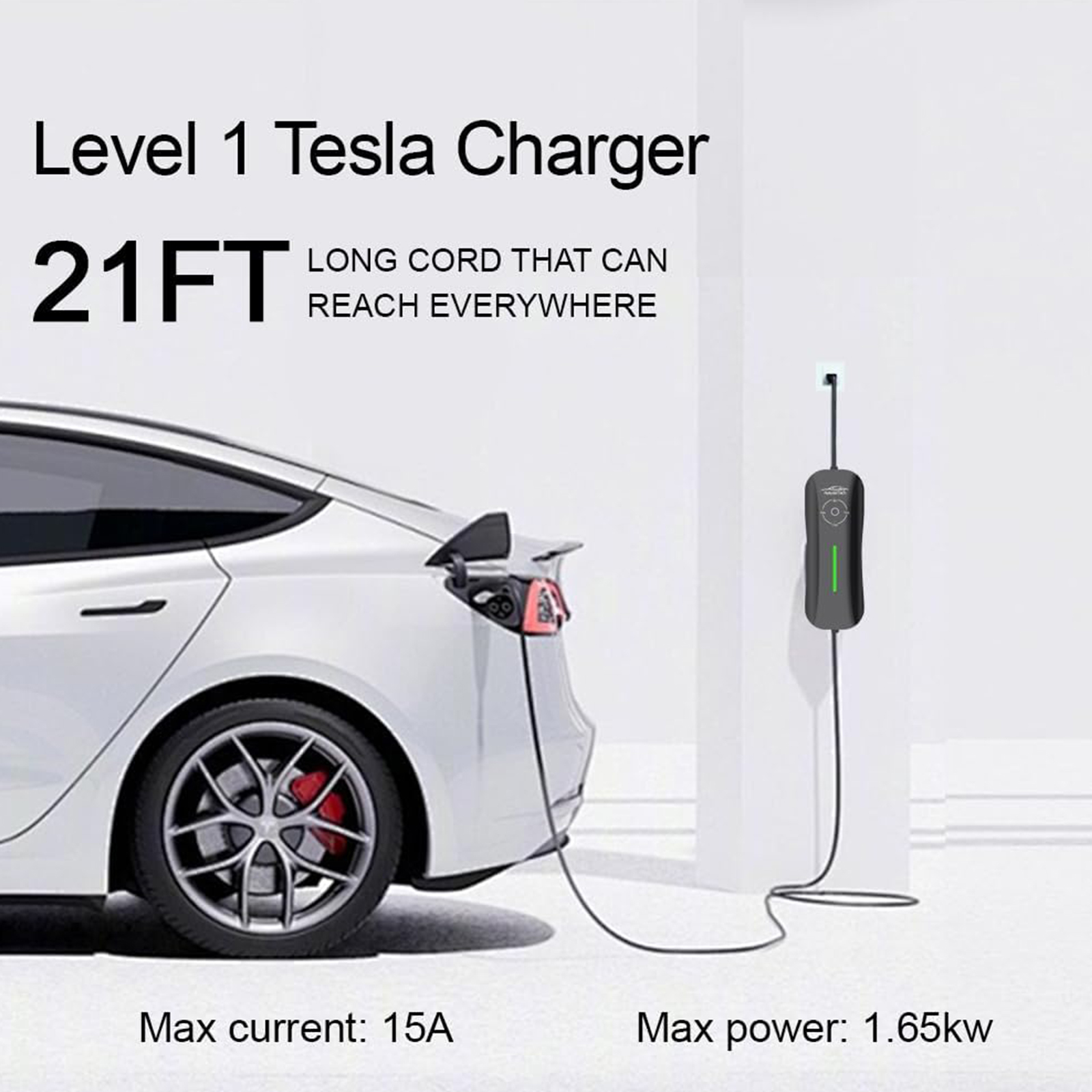 AplysiaTech Portable Tesla Charger Level 1, 15Amp 110V, 1.65KW Tesla Electric Vehicle Charger, 21Ft Extension Cord, Plug-in Electric Car Home Charging Station,Compatible with All Tesla Models X/Y/3/S