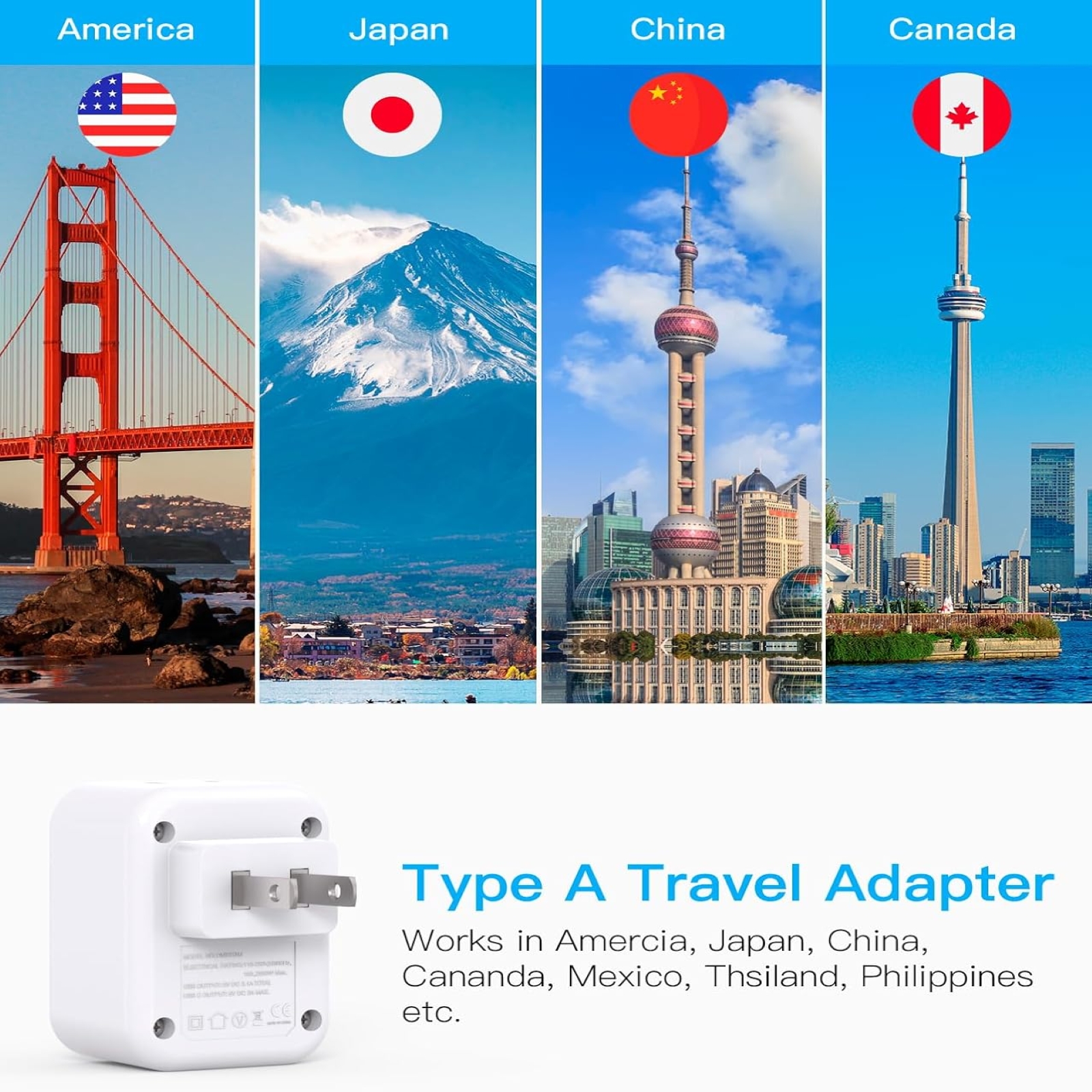 US to Japan Plug Adapter, HANYCONY Japan Power Travel Adpter with 2 Outlets 3 USB Ports(2 USB C), Type A Plug Adapter for Amercian USA to Japanese China Canada Mexico Philippines Peru
