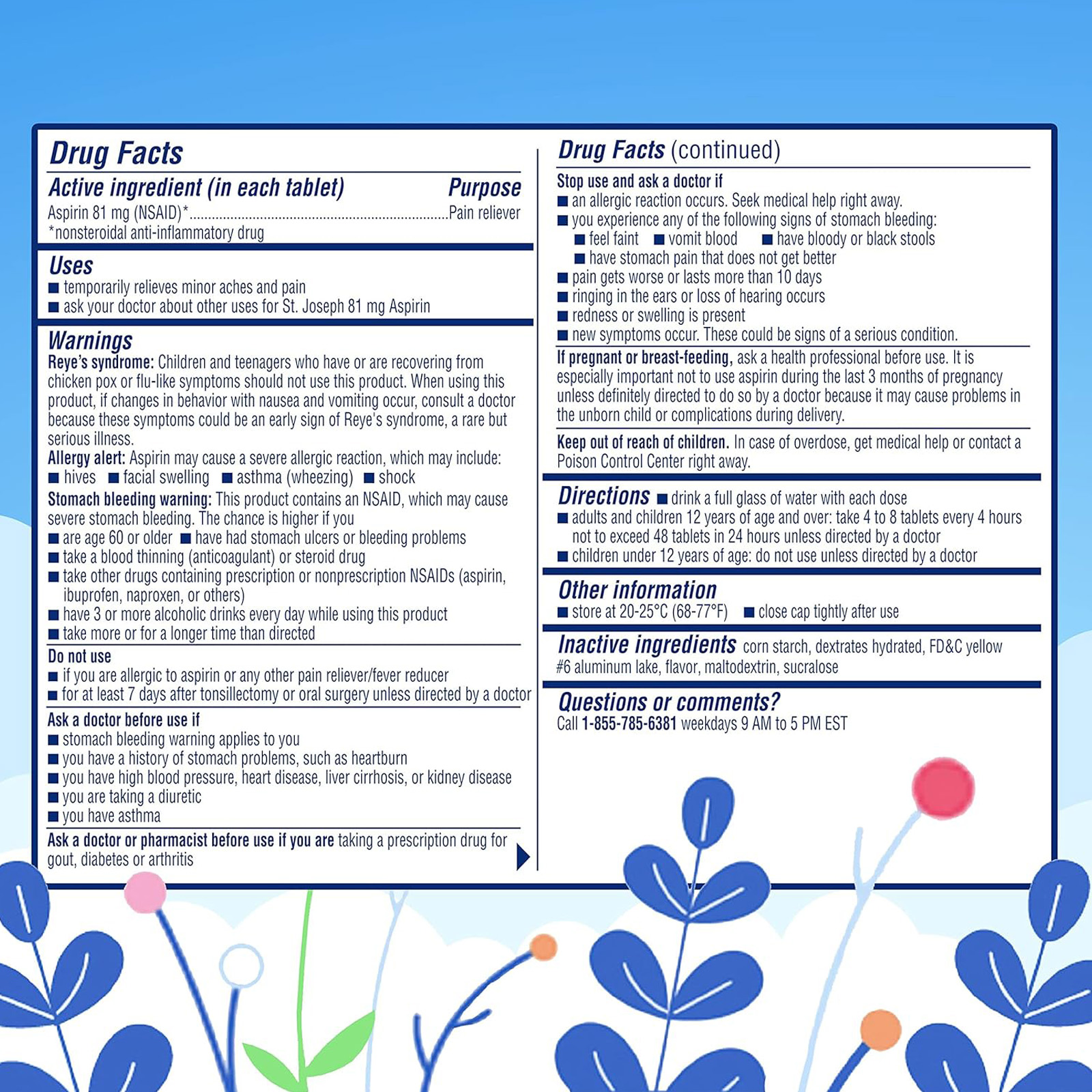 St. Joseph Aspirin Pain Reliever (NSAID) 81mg, Enteric Safety Coated, 365 ct
