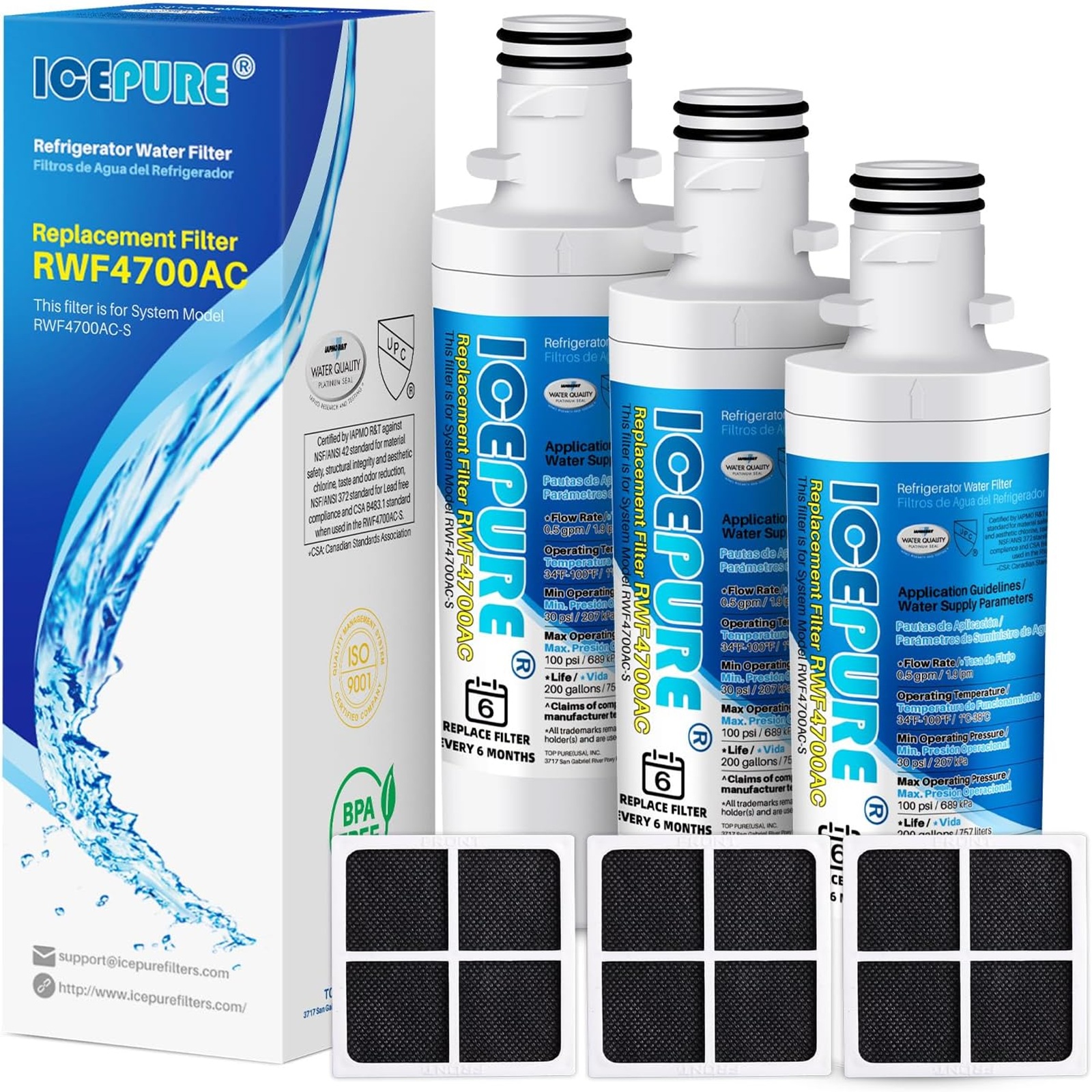 ICEPURE RWF4700AC Replacement for LG LT1000P MDJ64844601 ADQ74793501 LT1000PC, Kenmore Elite 9980 ADQ74793502 LRFXC2416S LRFVS3006S LRMDS3006S LFXS28596S Refrigerator and LT120F Air Filter 3PACK