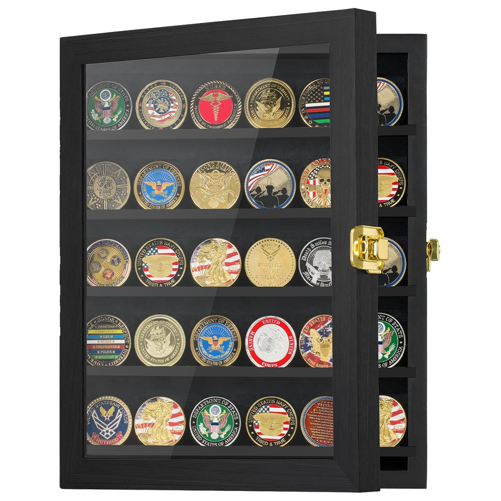 Military Challenge Coin Display Case 11x14IN, Medal Shadow Box with HD Acrylic Glass, Removable 2 Groove Shelves, Wall Mount Coin Collection Holder for Casino Poker Chips Exquisite Souvenirs