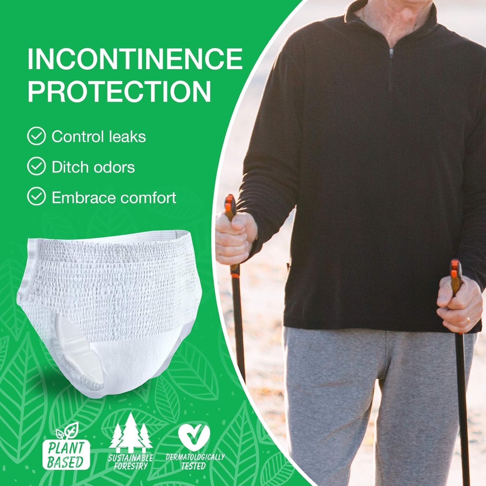 Veeda Natural Adult Incontinence Underwear for Men - Disposable Underwear for Bladder Leakage Protection - Adult Diapers for Men with Maximum Absorbency - Large Size - 96 Count