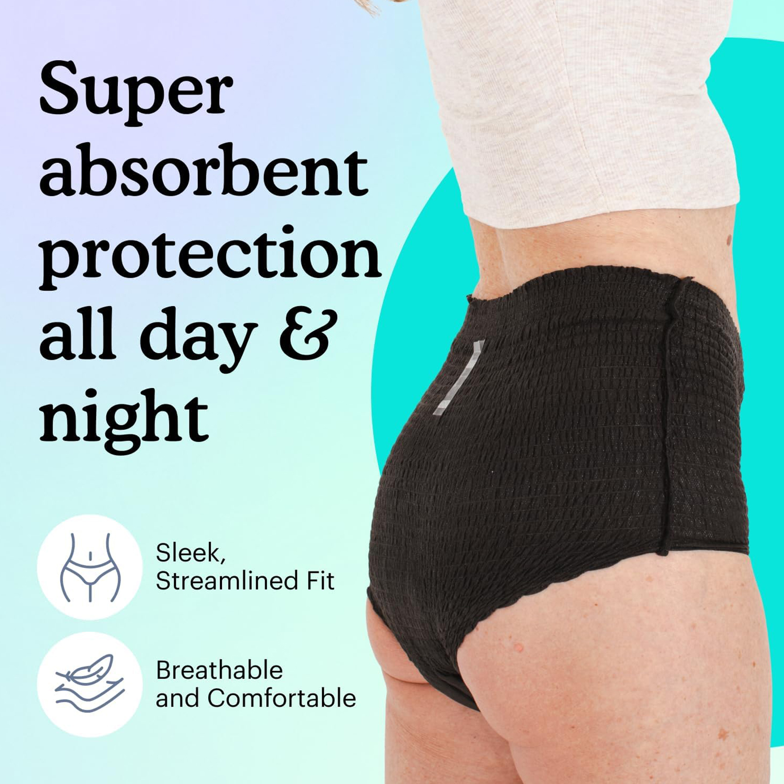 Because Premium Maximum Absorbency Adult Incontinence and Postpartum Bladder Leak Underwear for Women, Heavy Absorbency, Disposable, Black, Large, 20 Count