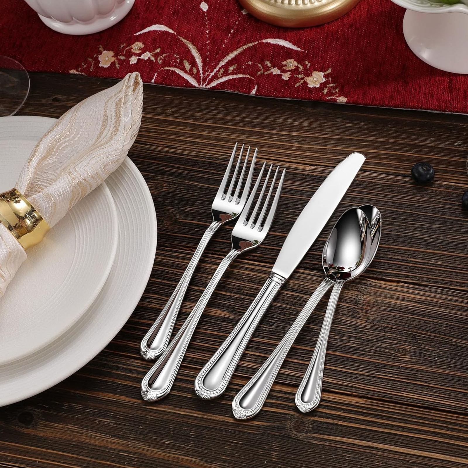 KEAWELL Pearl Edge 4-Piece Premium Fork Set, 18/10 Stainless Steel, Fine Silverware with Mirror Finish, Dishwasher Safe (4, 8" Dinner Forks)