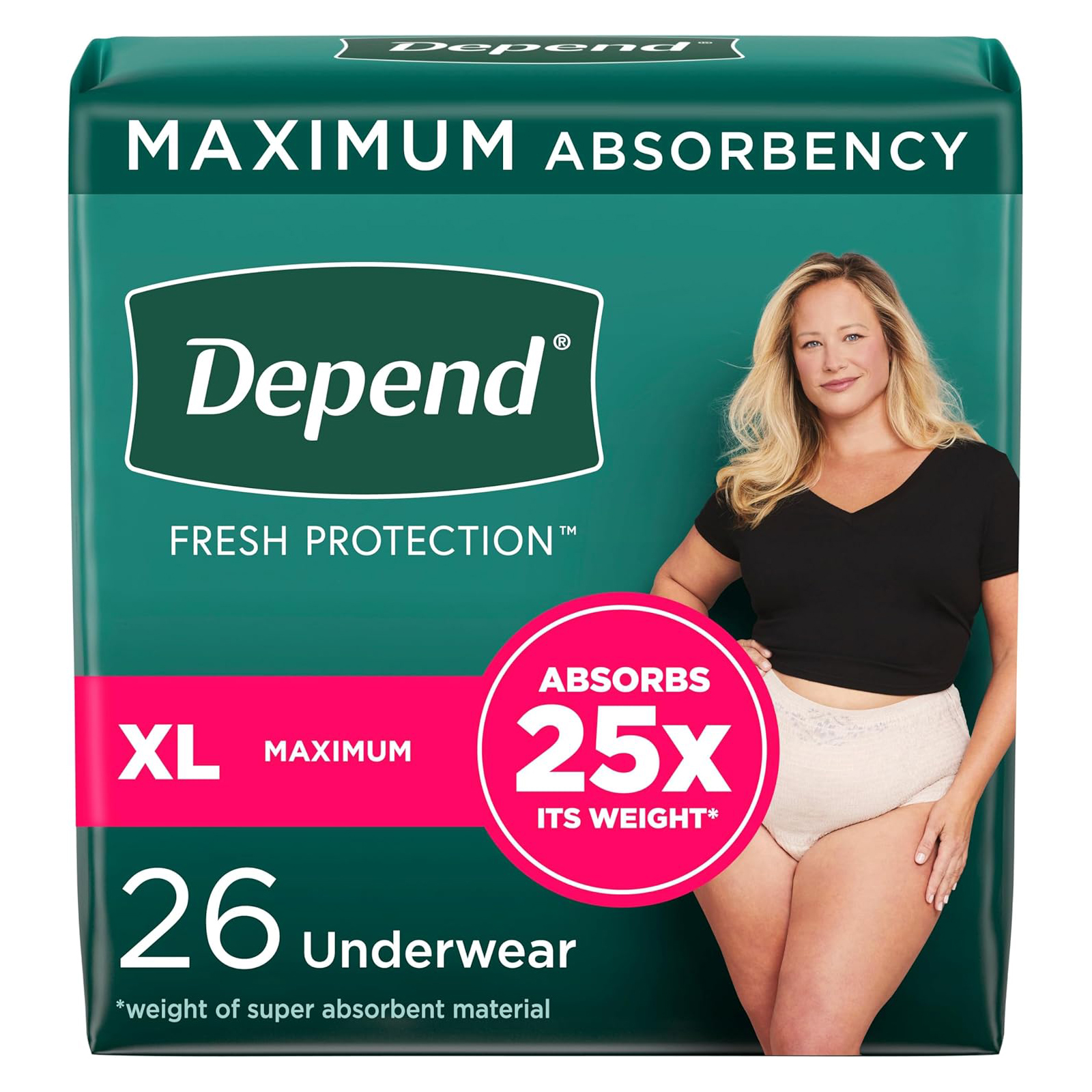 Depend Fresh Protection Adult Incontinence & Postpartum Bladder Leak Underwear for Women, Disposable, Maximum, Extra-Large, Blush, 26 Count, Packaging May Vary