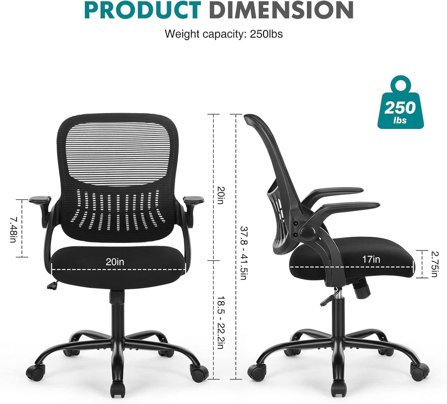 Office Computer Desk Chair - Ergonomic Mid-Back - Black