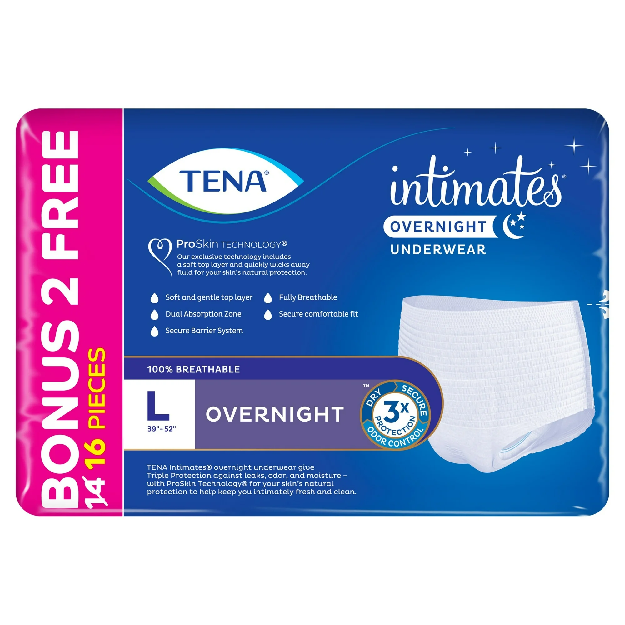 Tena Intimates Overnight Underwear Large, 14+2 Bonus Pack, 16 count
