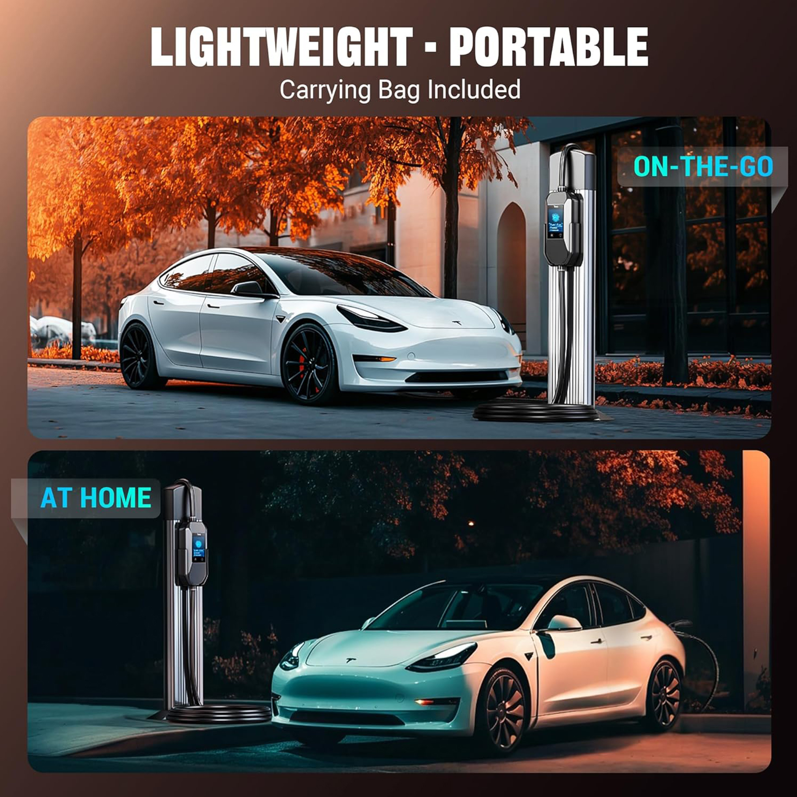 Tera 2025 New EV Charger for Tesla 32A 2.8" Largest Display ETL FCC 25FT NACS Level 2 NEMA 14-50 Plug & NEMA 5-15 for Level 1 Waterproof Patent IP66 Portable EV Charger for Tesla Model Y/3/S/X P06
