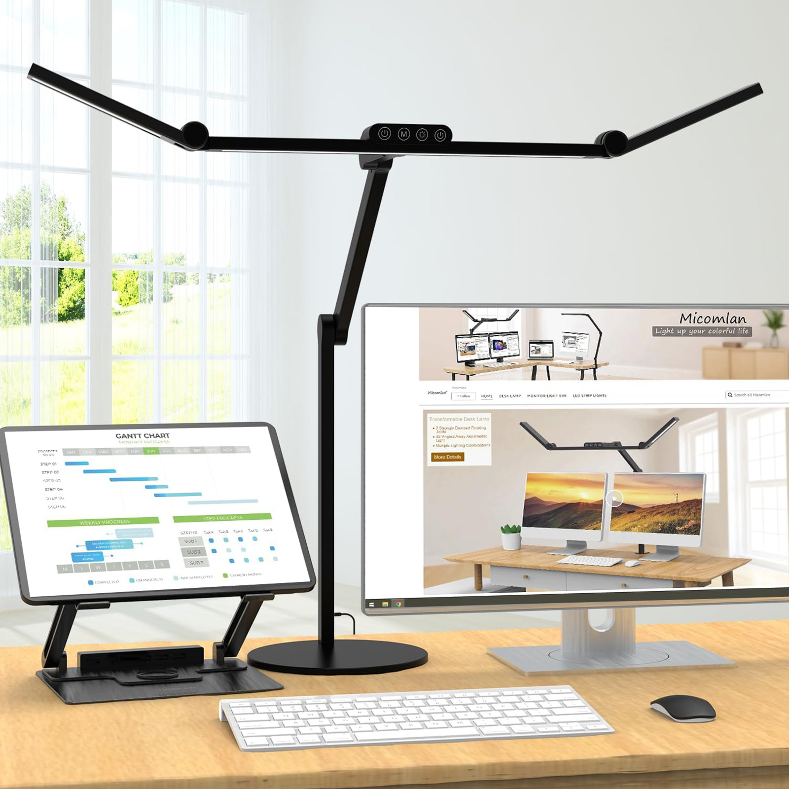 Micomlan Architect Desk Lamp with Atmosphere Lighting, 24W Bright Auto Dimming