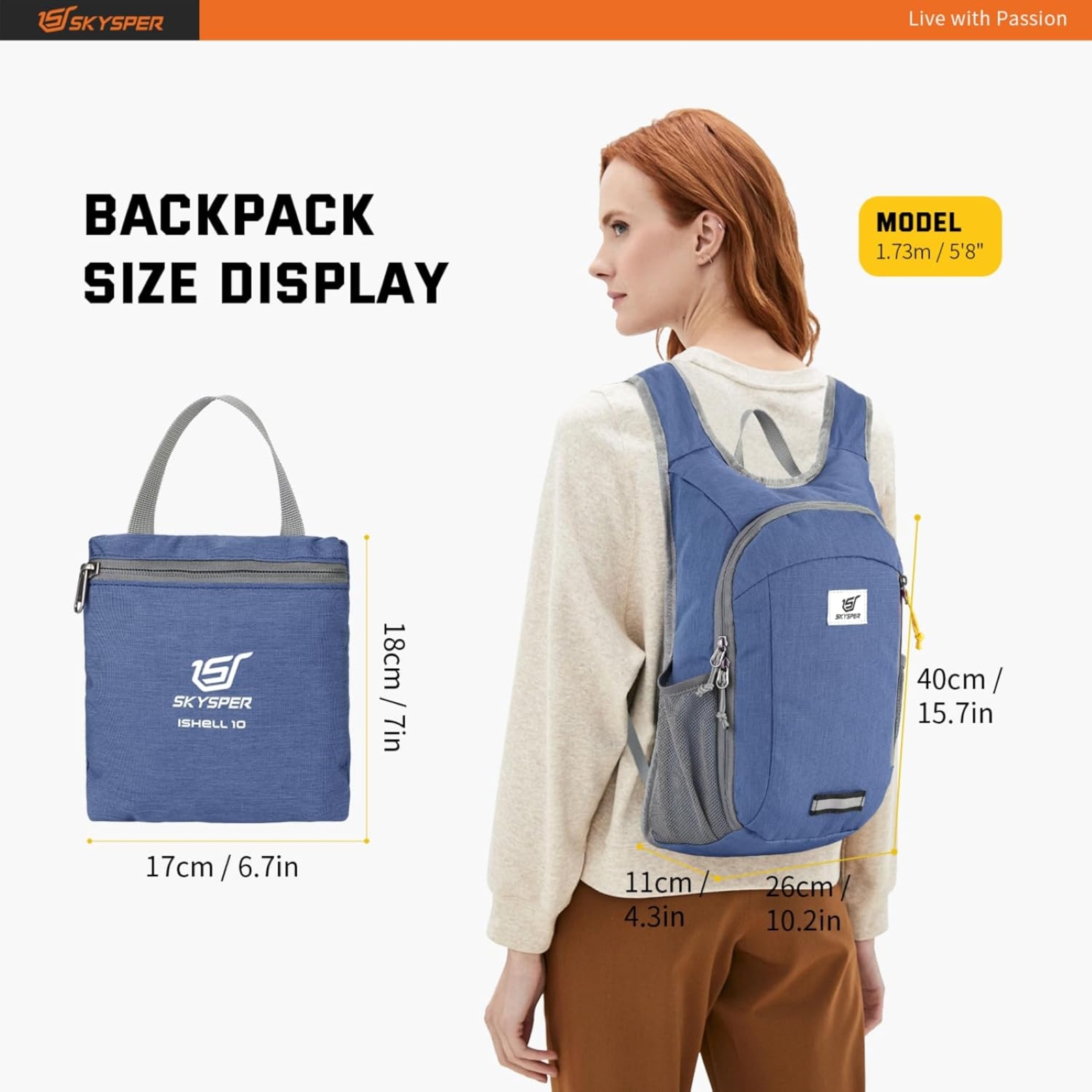 SKYSPER Small Daypack 10L Hiking Backpack Packable Lightweight Travel Day Pack for Women Men, Royal Blue