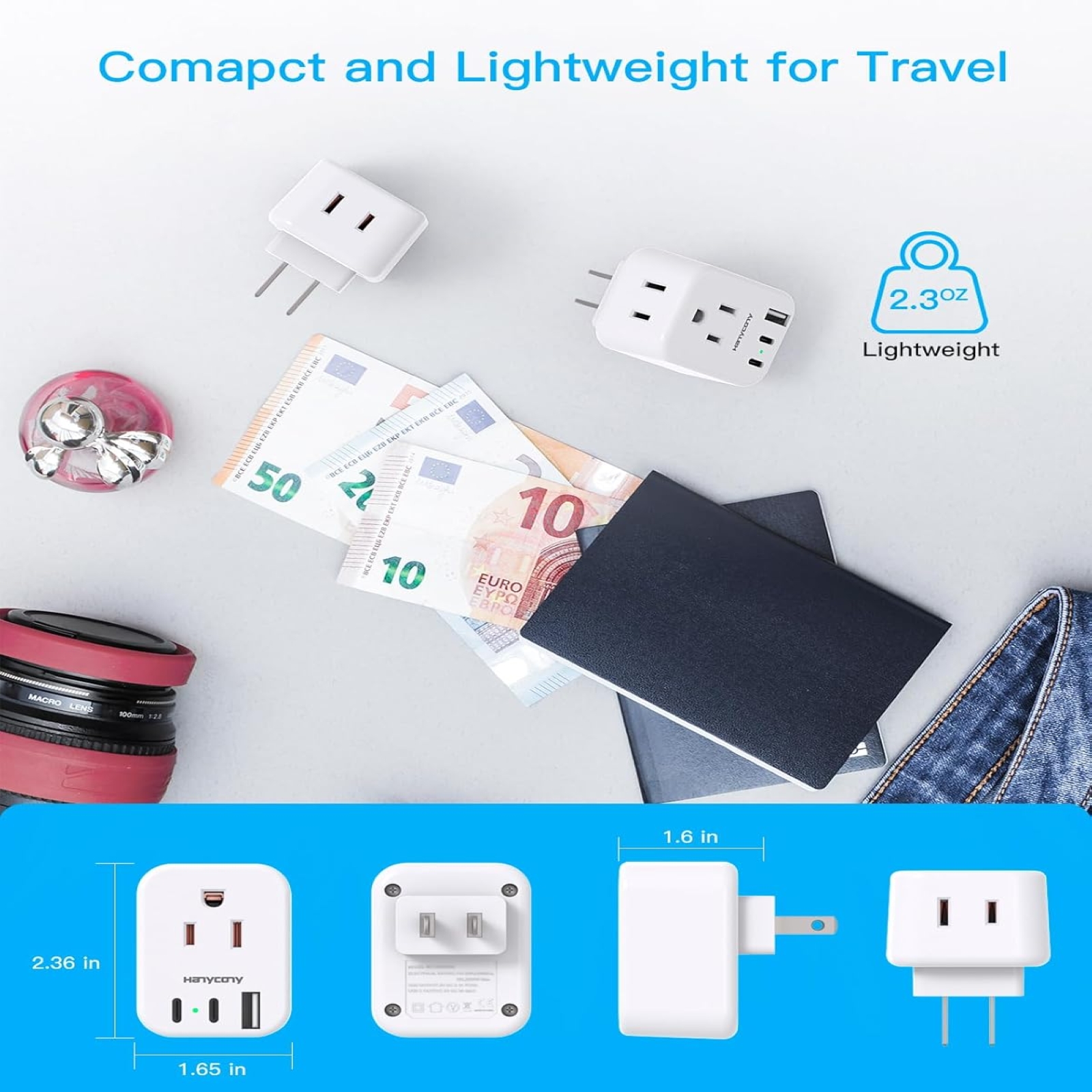 US to Japan Plug Adapter, HANYCONY Japan Power Travel Adpter with 2 Outlets 3 USB Ports(2 USB C), Type A Plug Adapter for Amercian USA to Japanese China Canada Mexico Philippines Peru