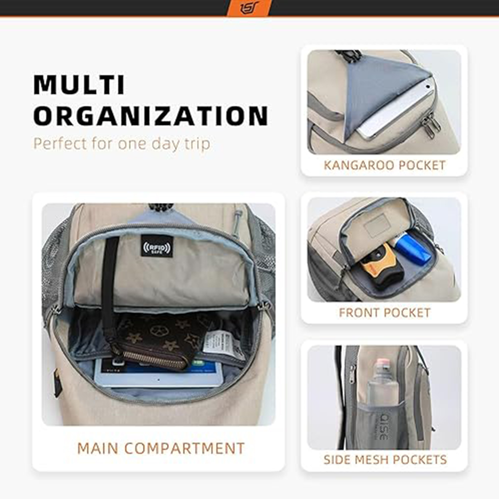 SKYSPER Sling Bag RFID Crossbody Sling Backpack Cross Body Shoulder Bag Travel Hiking Daypack for Women Men