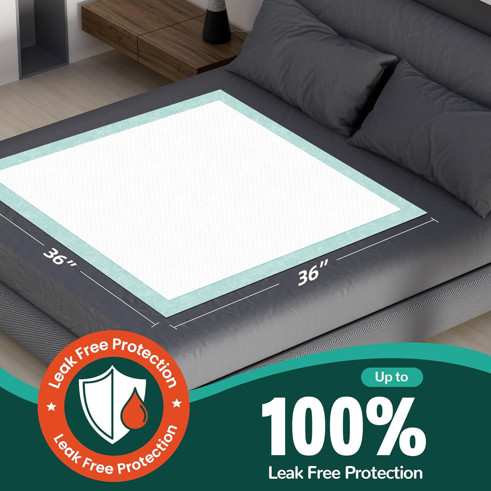 MILDPLUS 36''x36'' Bed Pads (Adhesive, 30 Ct), 115g Heavy Duty Incontinence