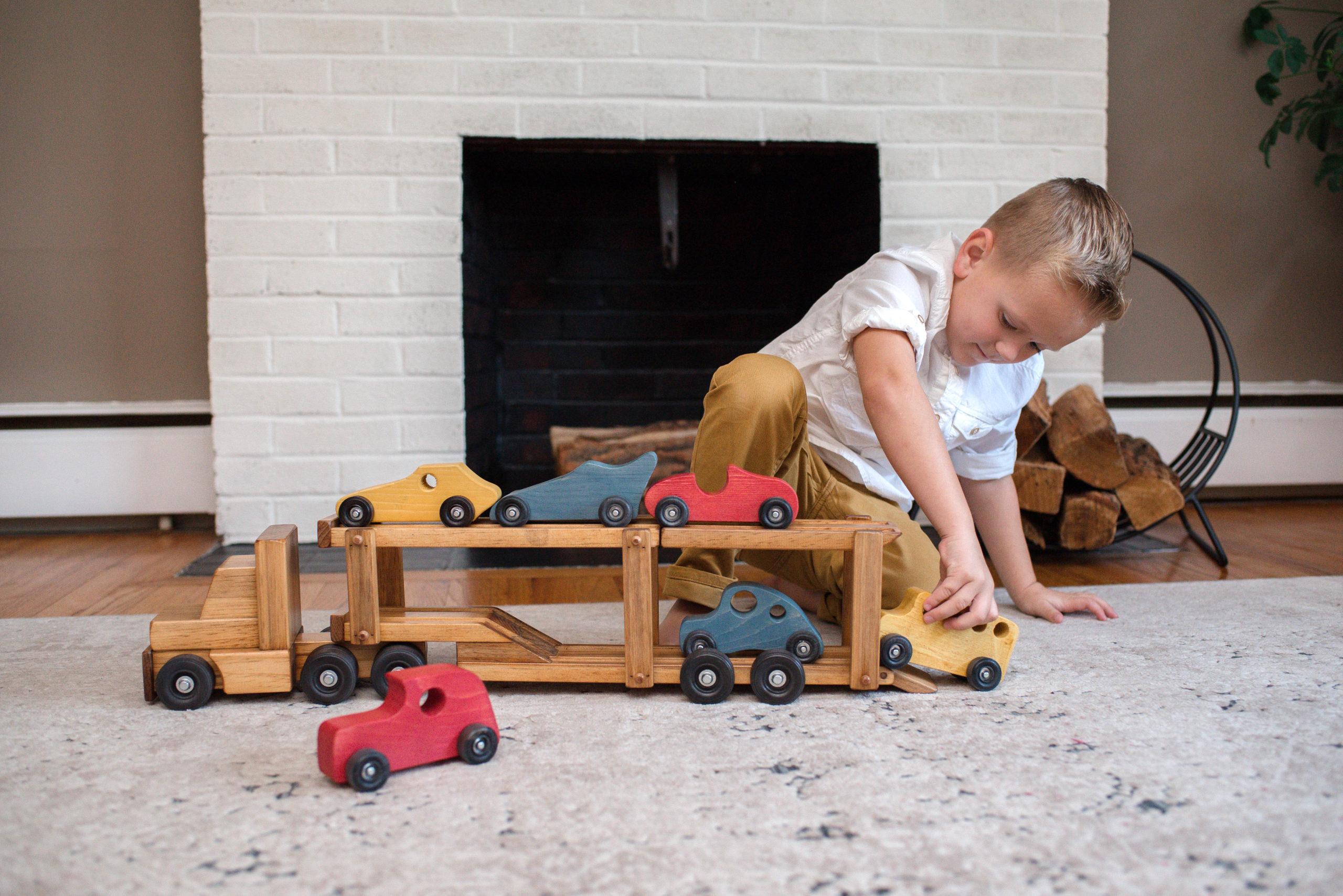 American Made Wooden Toy Truck with Car carrier - Several Color Options