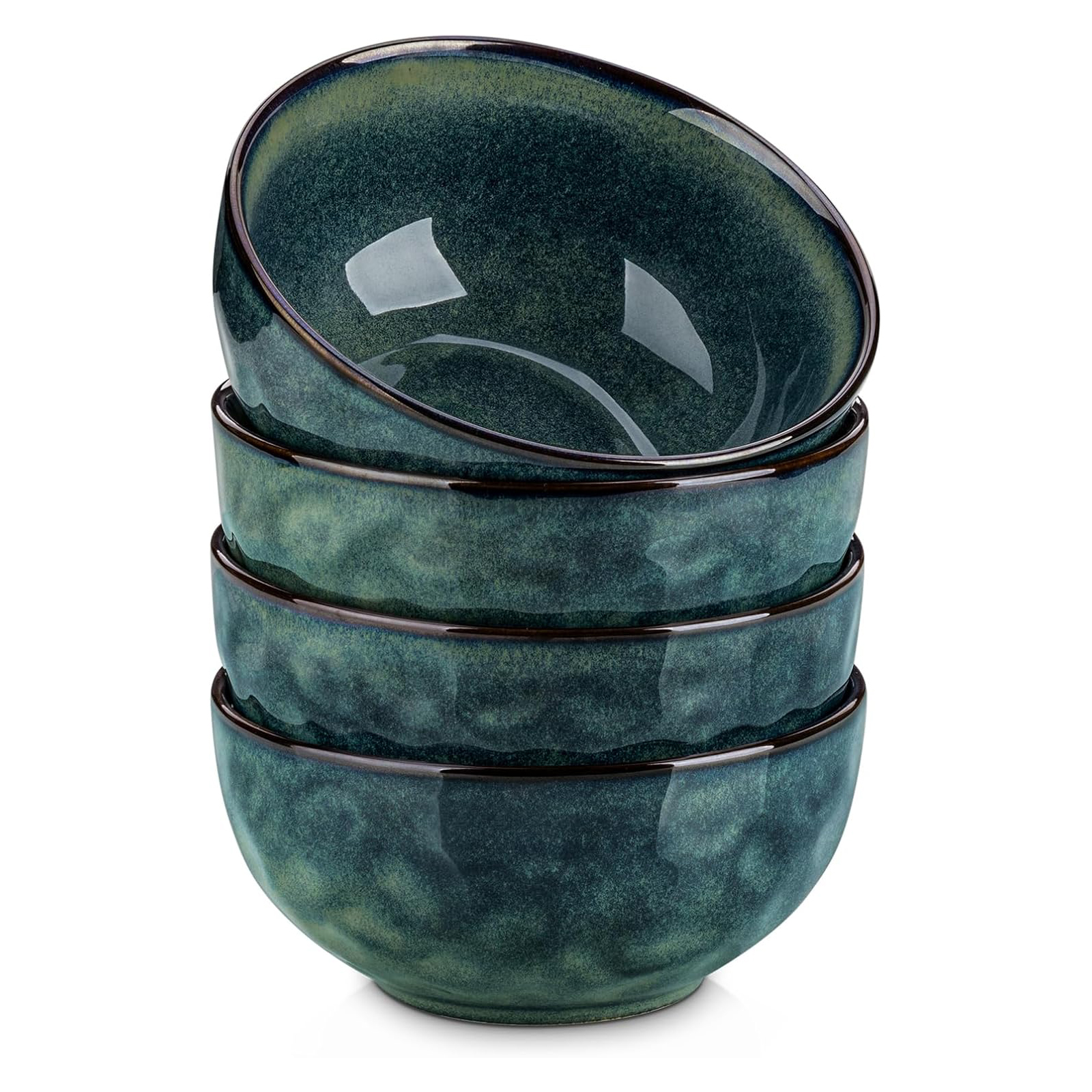 vancasso Starry 24oz Bowls for Soup, Ceramic Deep Soup Bowls Set of 4, Green Cereal Bowls Set for Kitchen, Salad Bowls Set, Pasta Oatmeal Bowls, Lead-free, Dishwasher & Microwave Oven Safe, Dark Green
