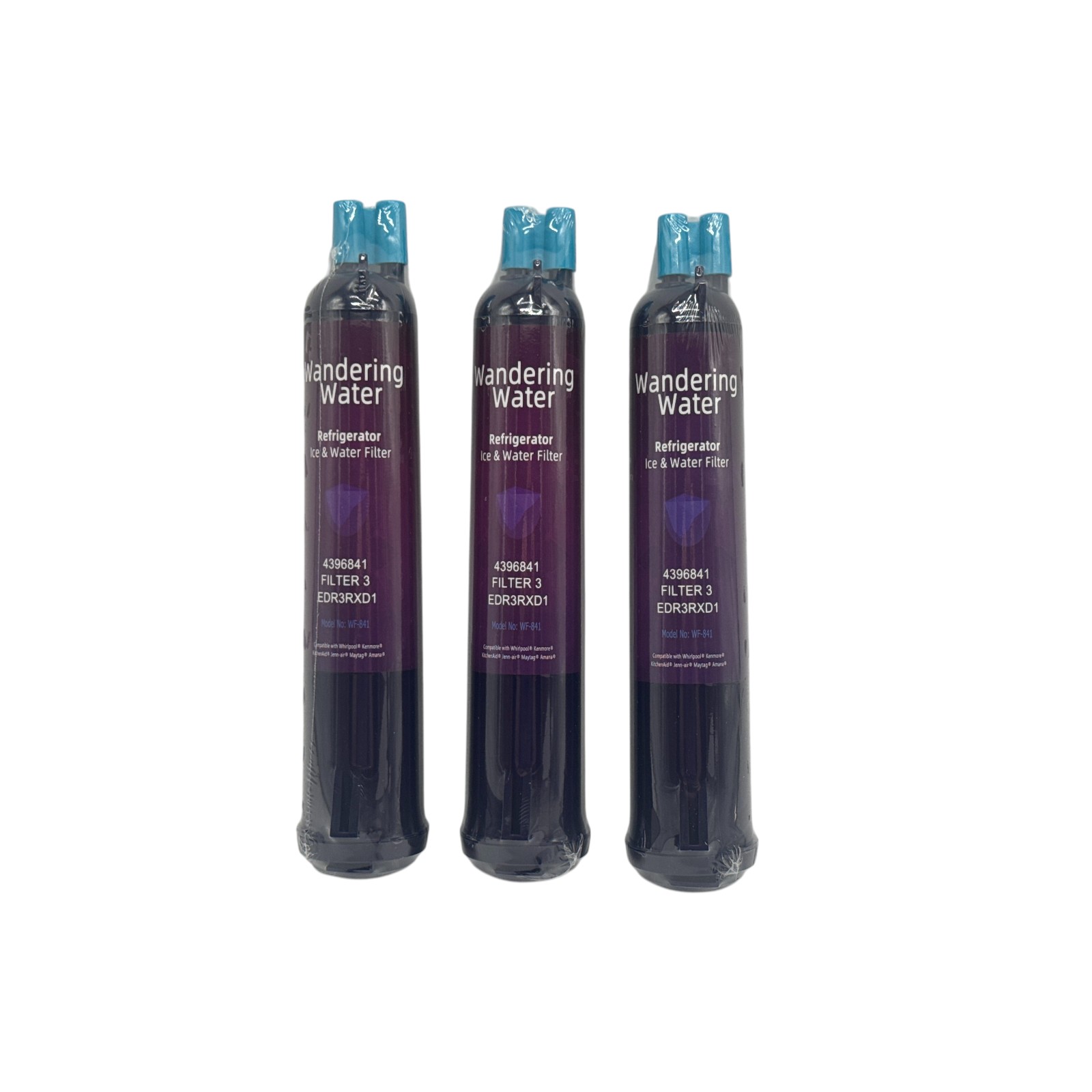 Wandering Water WF-841, Compatible with 4396841 Refrigerator Water Filter, EDR3RXD1, KAD3RXD1, WHR3RXD1, 4396841, 4396710, Filter 3, 46-9083,46-9030, 9030, 9083 Refrigerator Water Filter, 3 Pack