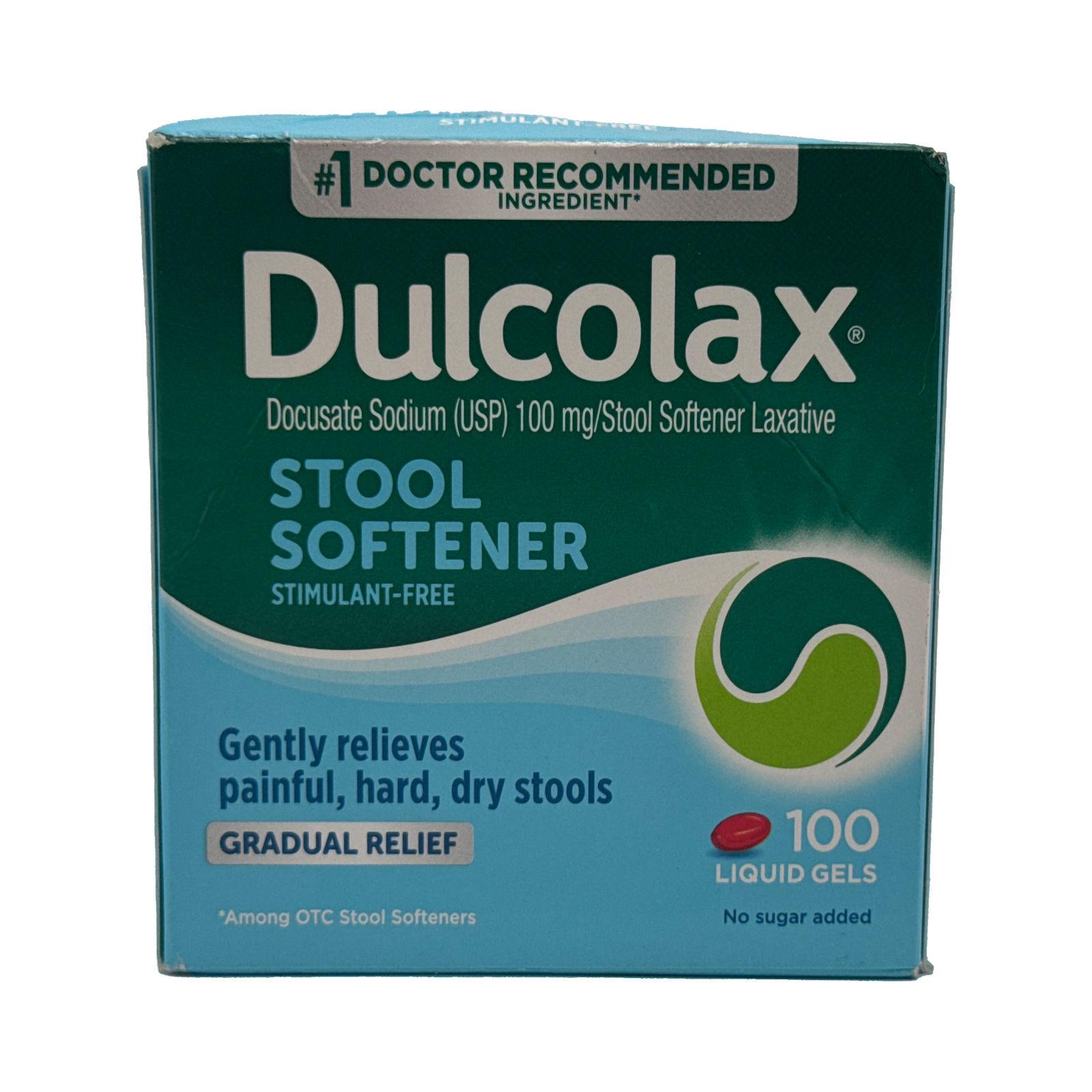 Dulcolax Stool Softener Laxative Liquid Gel Capsules, Docusate Sodium 100 mg, 100 Count Exp 04/2027