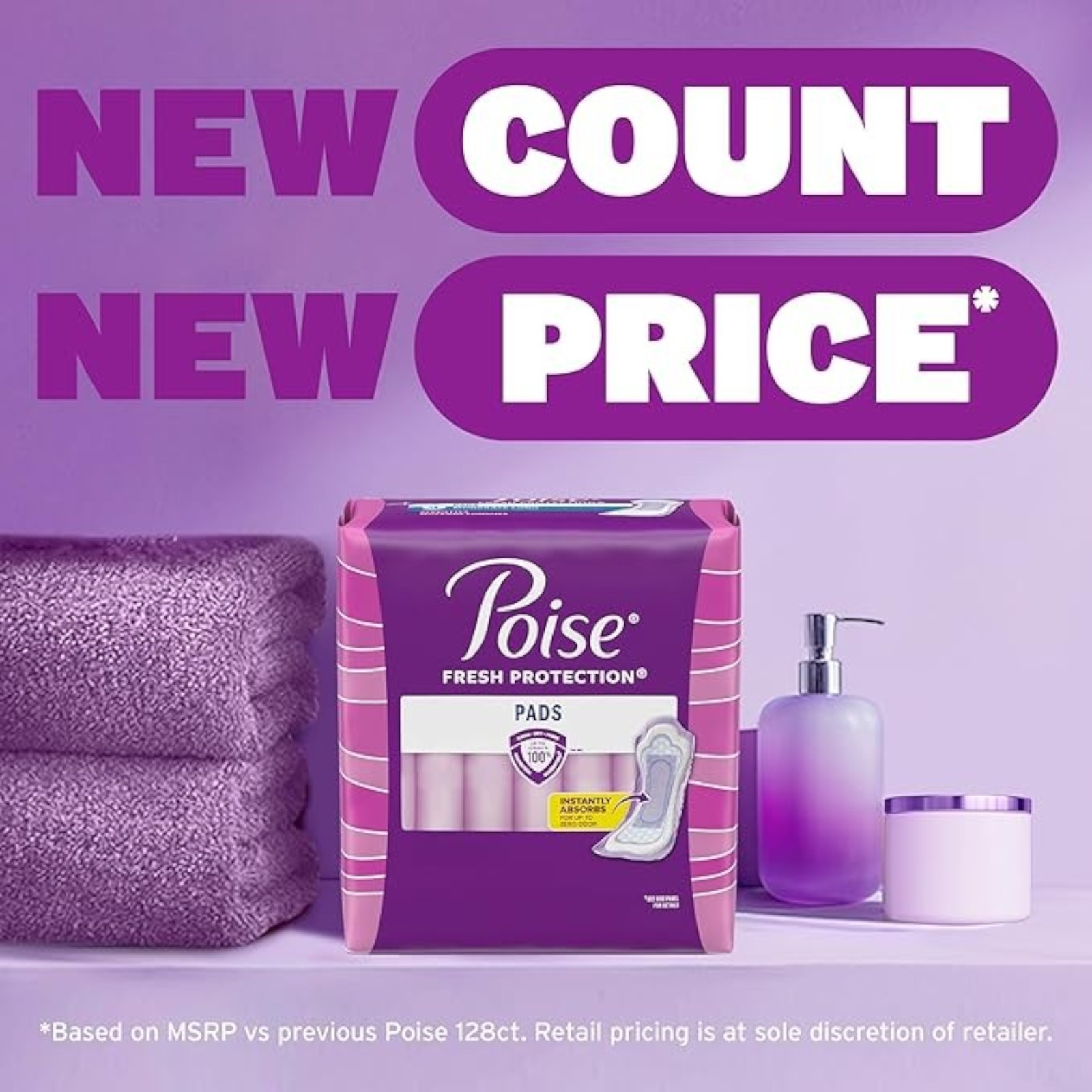 Poise Incontinence Pads & Postpartum Incontinence Pads, 6 Drop Ultimate Absorbency, Long Length, 42 Count, Packaging May Vary