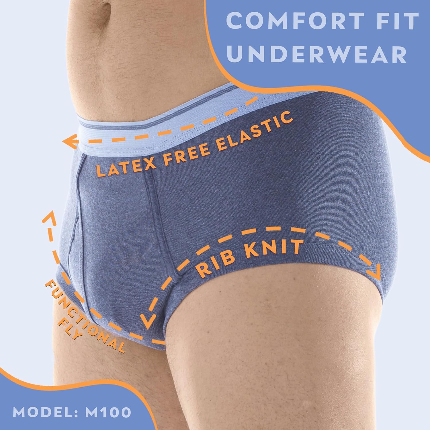 Wearever Incontinence Underwear for Men - Reusable & Washable Men's Bladder Control Briefs with Regular Absorbency - Leak Proof Underwear (Pack of 3) (Gray) (L)