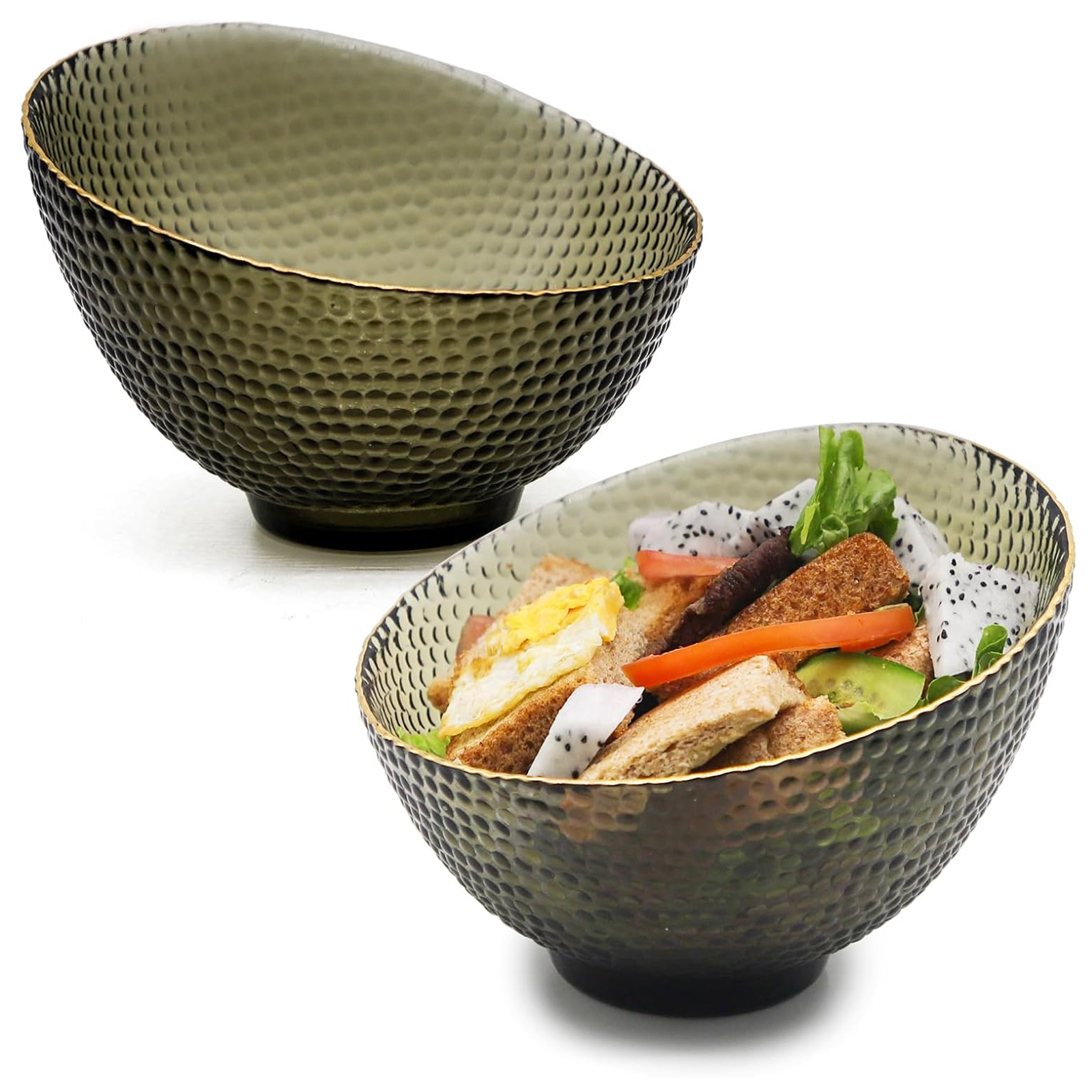 TOSSOW Glass Bowl Set of 2 Clear Glass Fruit Bowl 600ml/20oz Big Mixing Bowl All Purpose Round Serving Bowl Great for Serving Salad Popcorn Dips Condiments Snack Oatmeal and More (Gray)