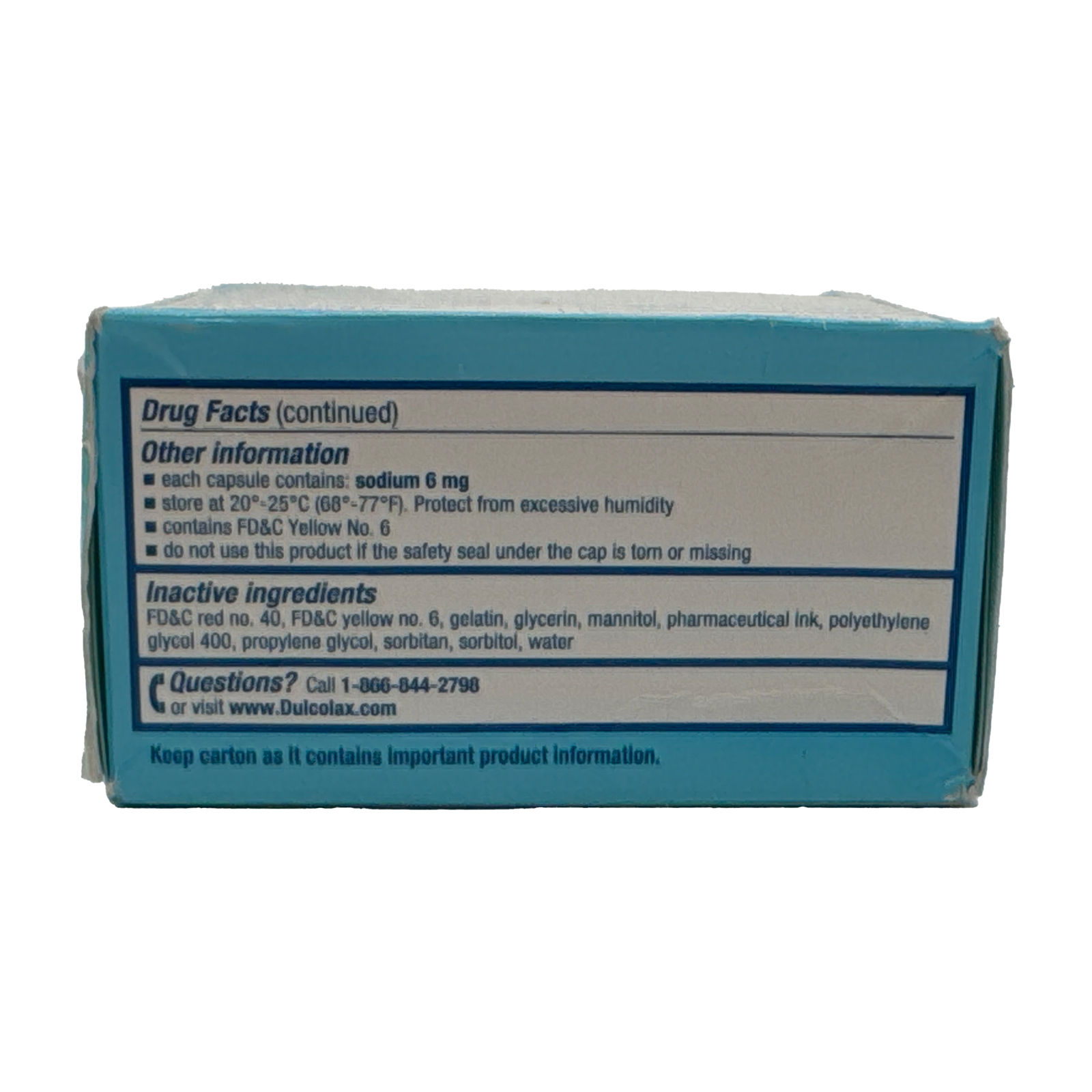 Dulcolax Stool Softener Laxative Liquid Gel Capsules, Docusate Sodium 100 mg, 100 Count Exp 04/2027