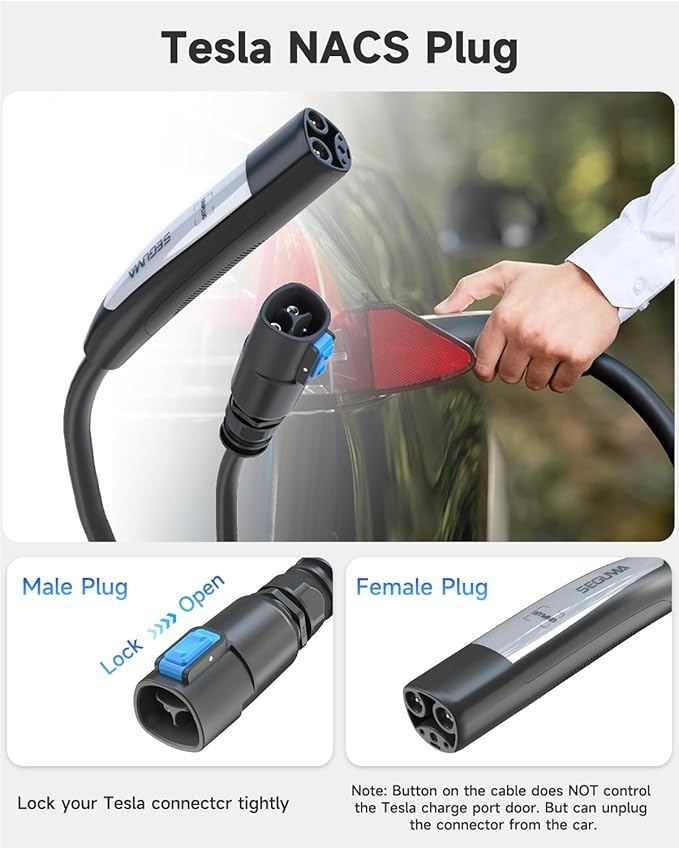 SEGUMA EV Charger Extension Cable for Tesla Charger (40Amp 21ft 240V 9.6kW), EV Extension Cord for Level 1 Level 2 Tesla Home Mobile Charger/Wall Connector, NACS Extension Cord for Tesla Y/X/3/S/Cyber-truck