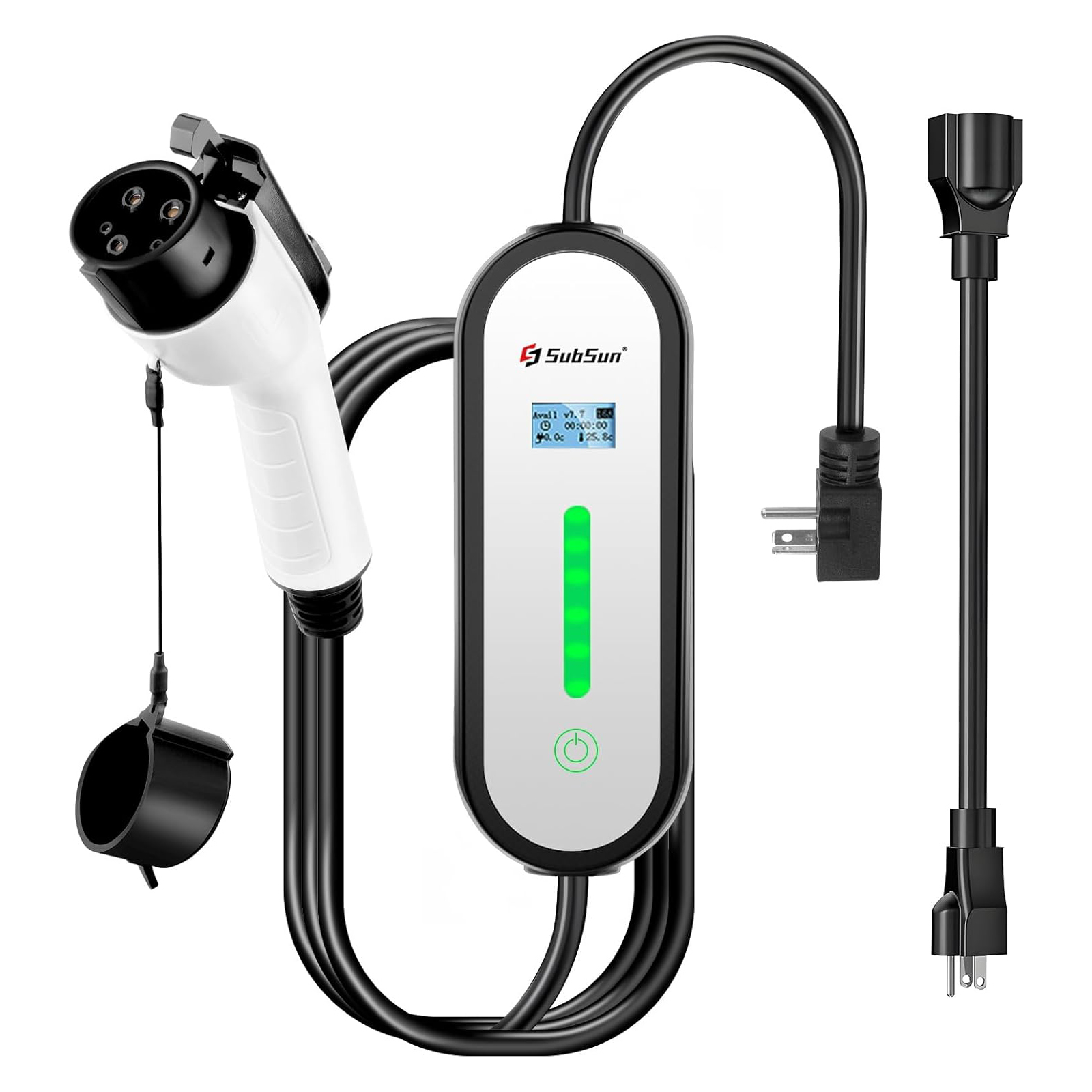SubSun Level 1 Level2 EV Charger 16 Amp 110-240 V,17 ft Cable, Portable Electric Vehicle Charger with NEMA5-15P & 6-20 Plug Compatible for SAE J1772 EV Cars for Home and Outdoor (White)