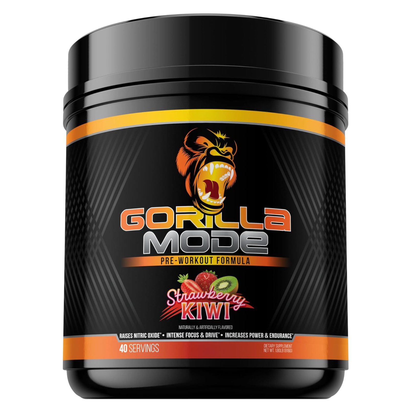 Gorilla Mind Pre Workout - Massive Pumps Laser Focus Energy Power - L-Citrulline, Creatine, L-Tyrosine, Betaine, Hydroprime, Alpha-GPC, 400mg Caffeine, Huperzine A 816g (Strawberry Kiwi)