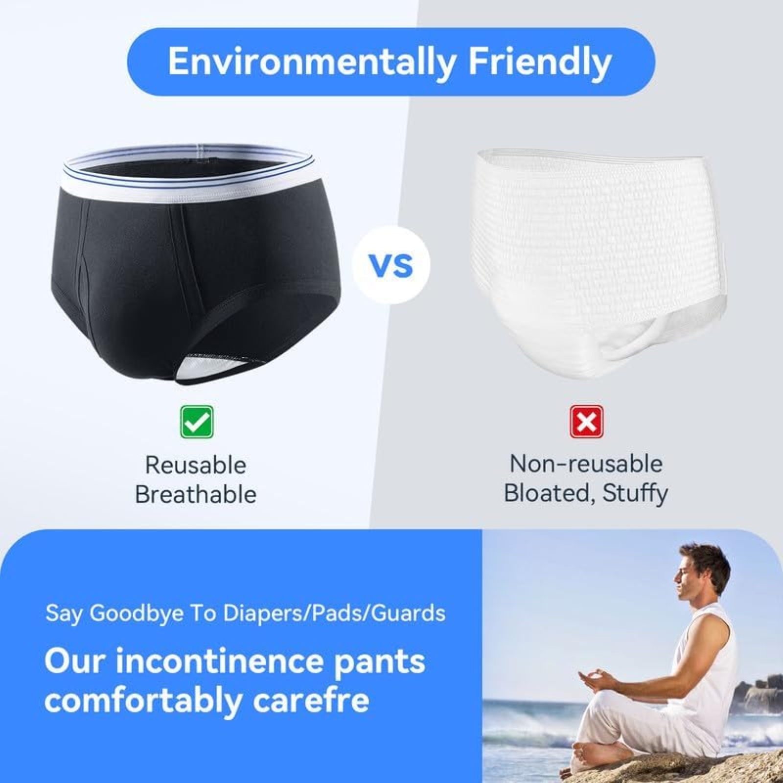Carer Mens Incontinence Underwear Washable 3 Pack Cotton Reusable Incontinence Boxers Briefs for Men Built in Cotton Pad for Bladder Leakage 150ML, 4X-Large