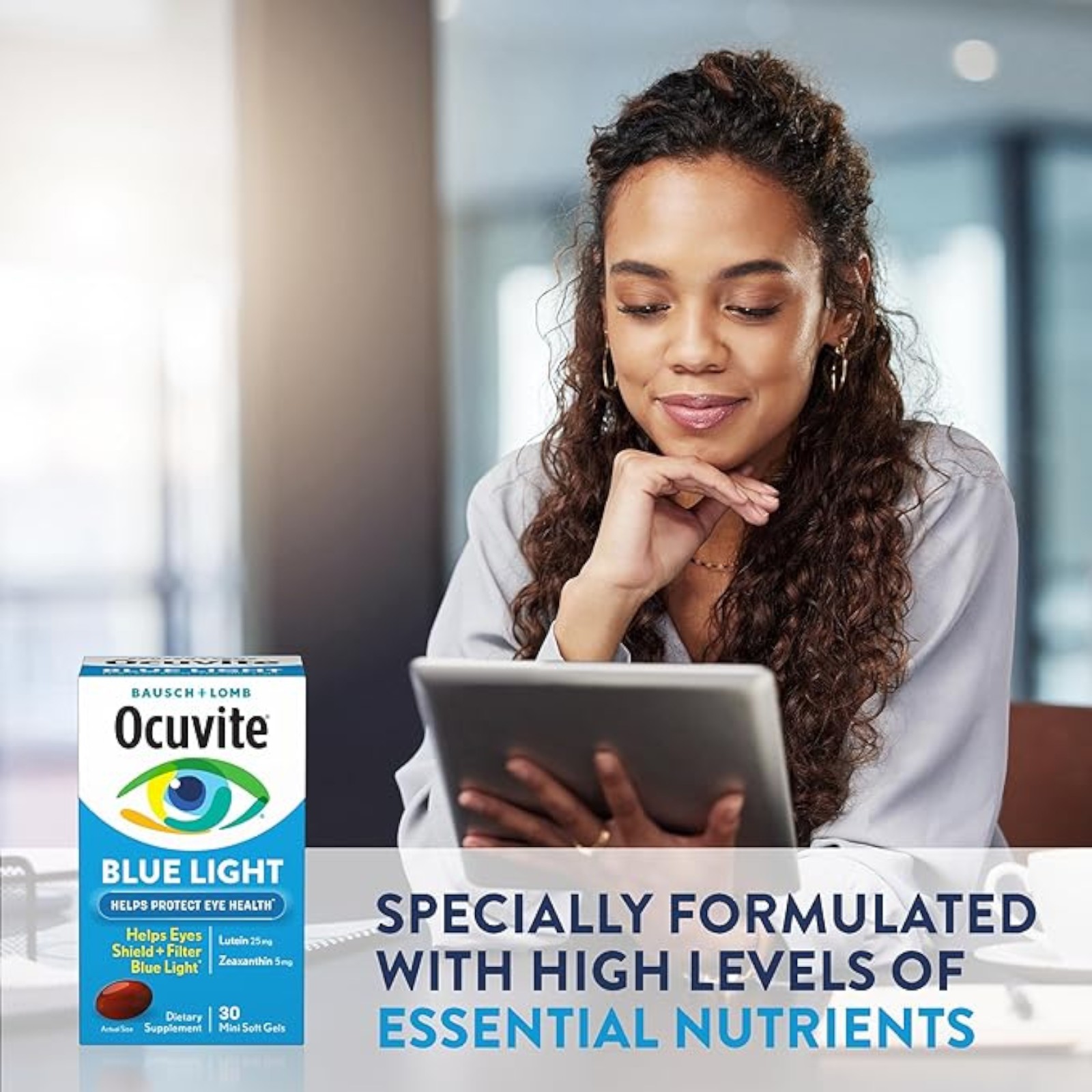 Ocuvite Blue Light Lutein & Zeaxanthin Supplement, Eye Vitamin for Eye Strain, Vision & Ocular Health Support, Softgels for Screen & Sunlight Exposure, 30 Softgels
