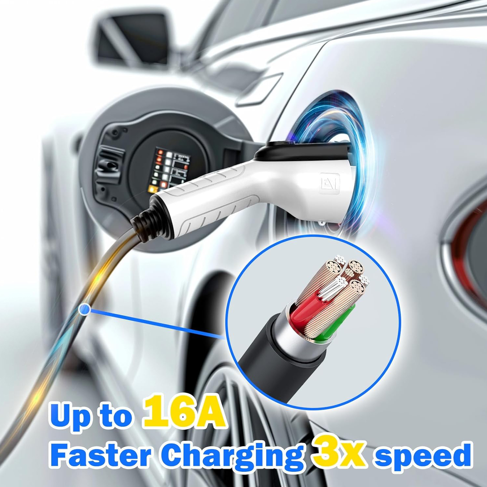 SubSun Level 1 Level2 EV Charger 16 Amp 110-240 V,17 ft Cable, Portable Electric Vehicle Charger with NEMA5-15P & 6-20 Plug Compatible for SAE J1772 EV Cars for Home and Outdoor (White)