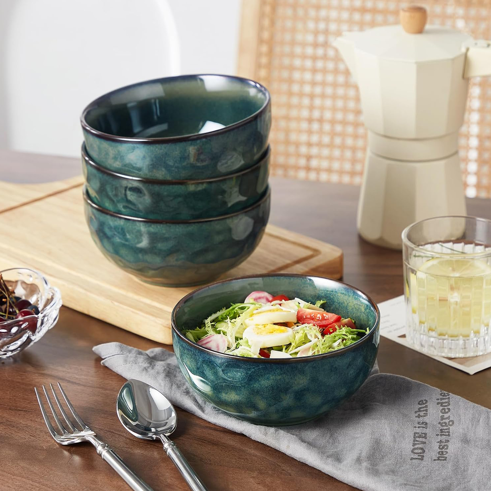 vancasso Starry 24oz Bowls for Soup, Ceramic Deep Soup Bowls Set of 4, Green Cereal Bowls Set for Kitchen, Salad Bowls Set, Pasta Oatmeal Bowls, Lead-free, Dishwasher & Microwave Oven Safe, Dark Green