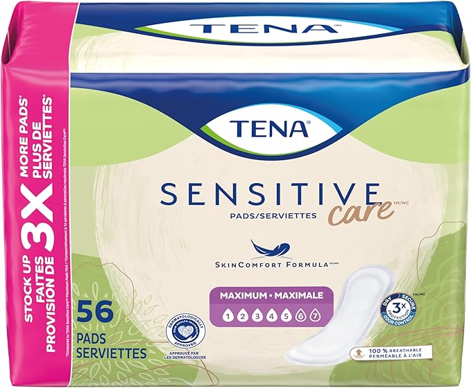 TENA Sensitive Care Maximum Absorbency Incontinence/Bladder Control Pad for Women, Regular Length, 56 Count