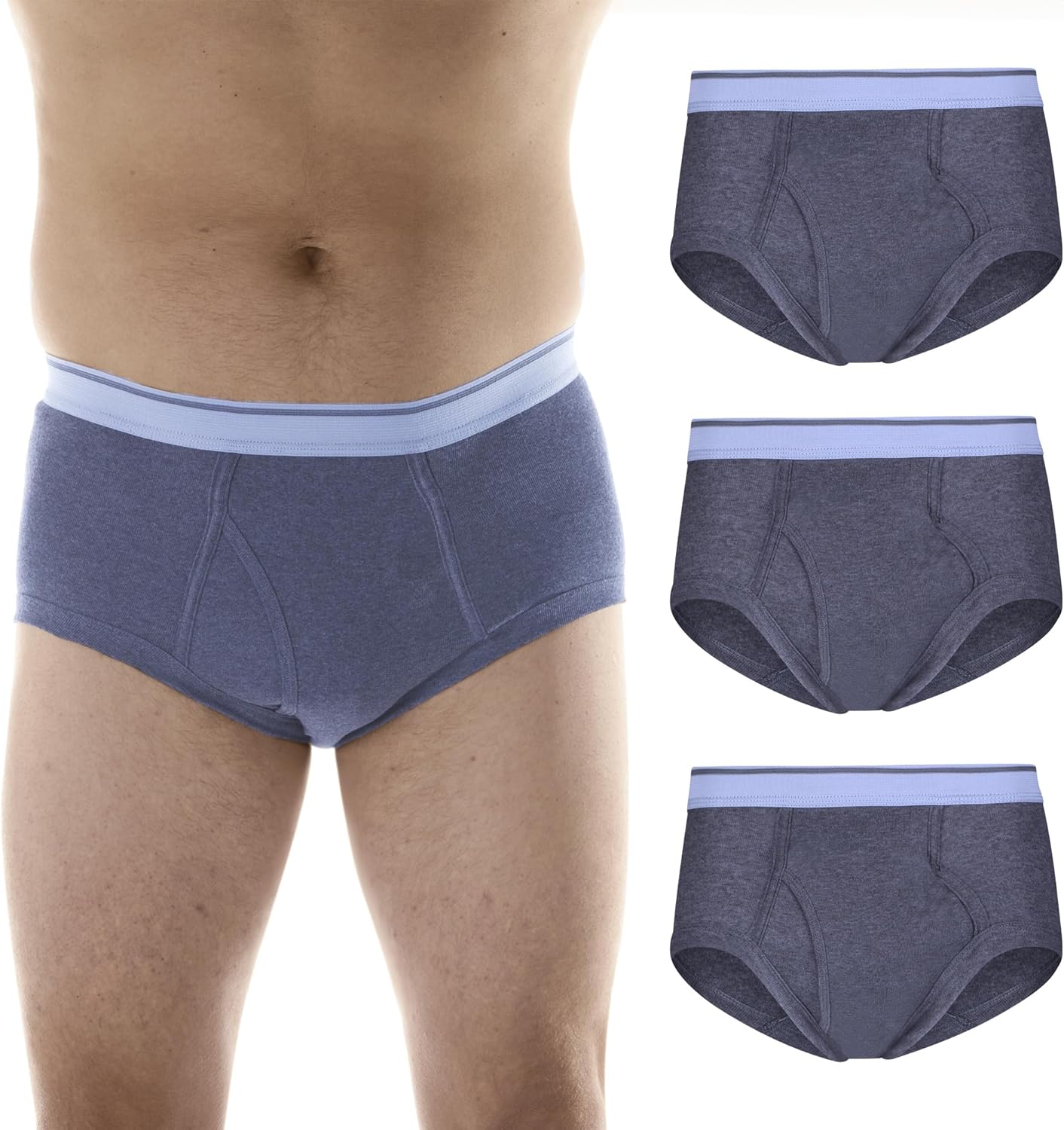 Wearever Incontinence Underwear for Men - Reusable & Washable Men's Bladder Control Briefs with Regular Absorbency - Leak Proof Underwear (Pack of 3) (Gray) (L)