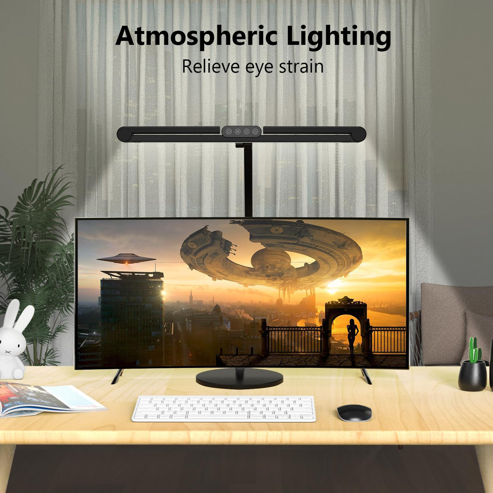 Micomlan Architect Desk Lamp with Atmosphere Lighting, 24W Bright Auto Dimming