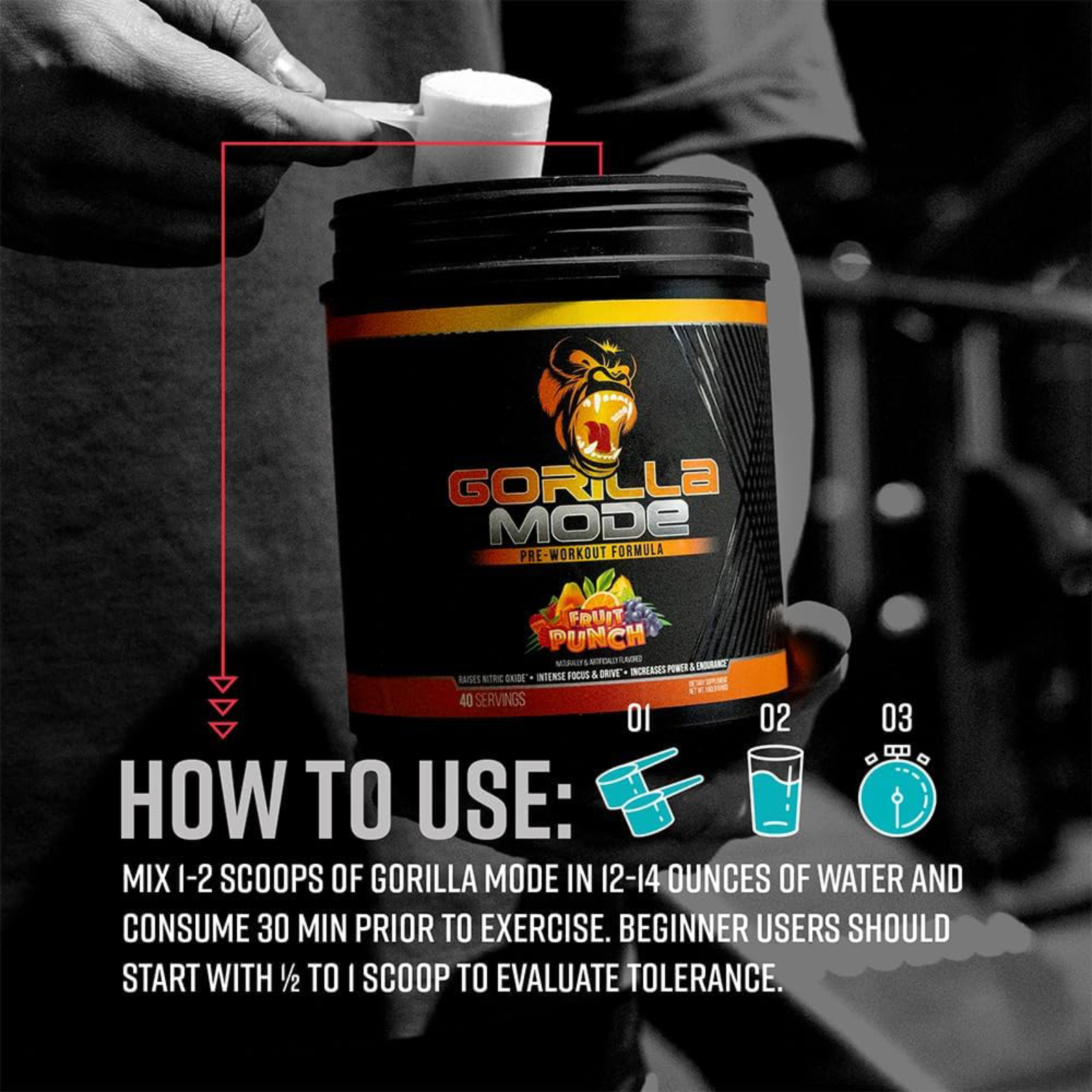 Gorilla Mind Pre Workout - Massive Pumps Laser Focus Energy Power - L-Citrulline, Creatine, L-Tyrosine, Betaine, Hydroprime, Alpha-GPC, 400mg Caffeine, Huperzine A 816g (Strawberry Kiwi)