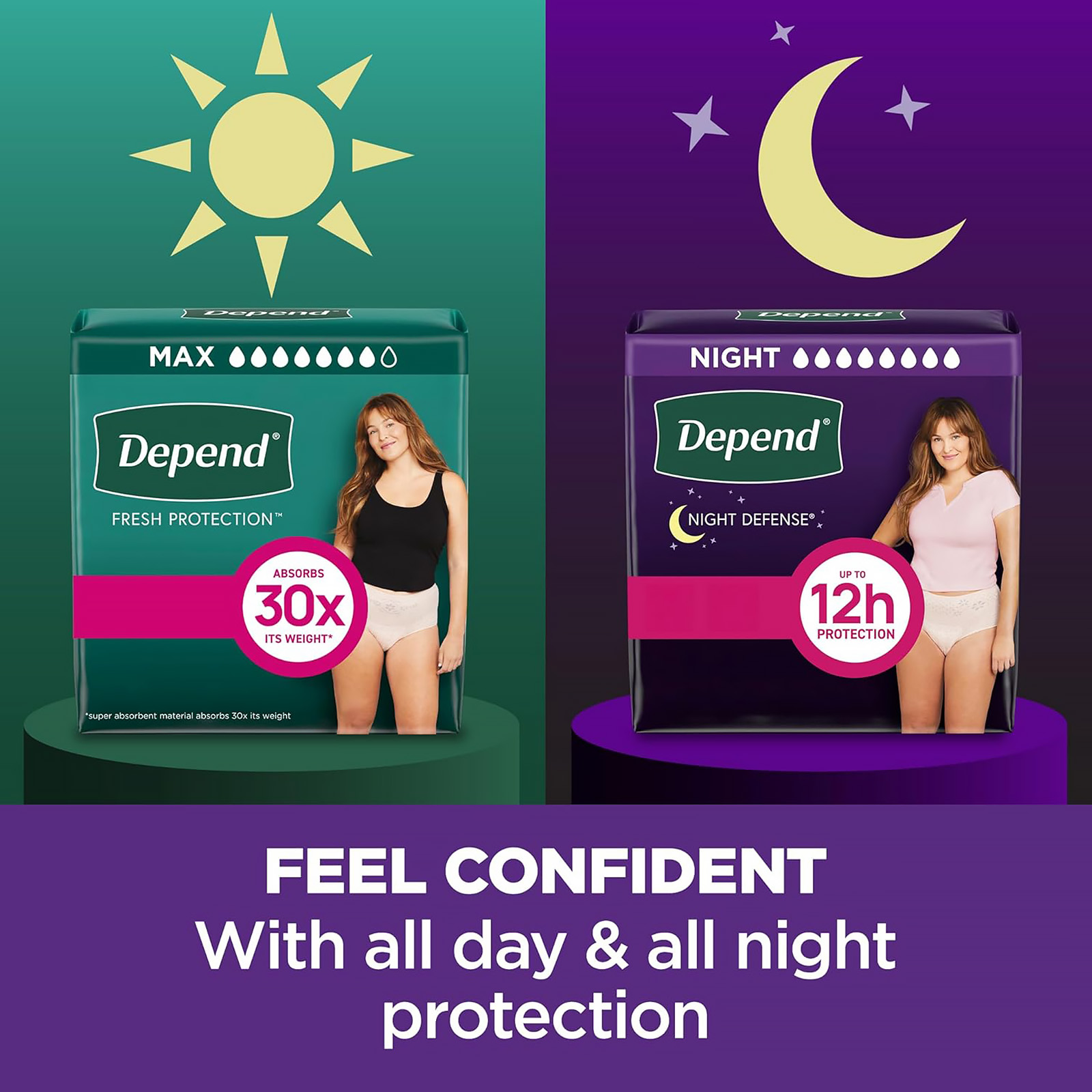 Depend Night Defense Incontinence Underwear for Women, Adult Diapers, M 15 Count