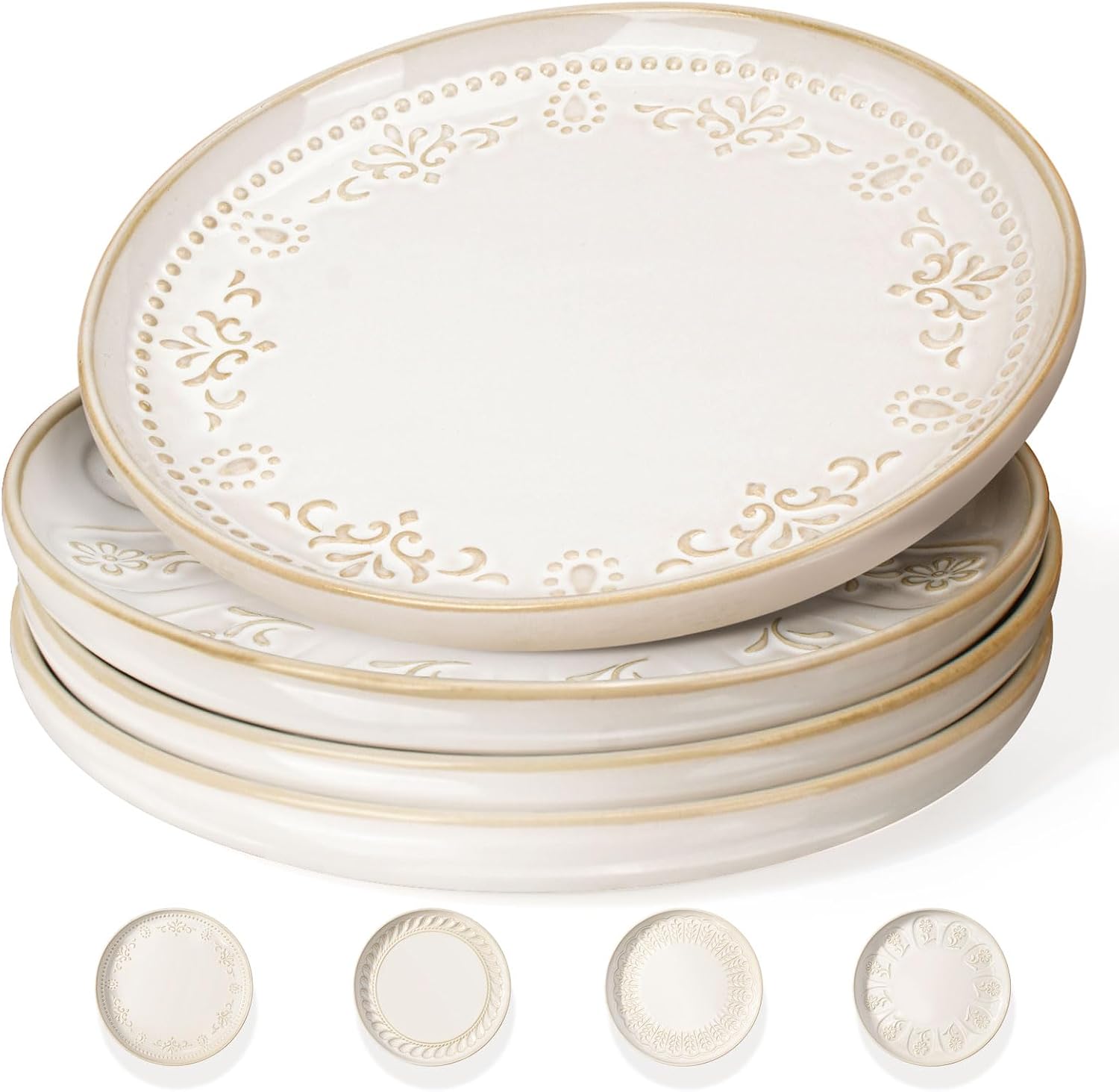 Artena Salad Plates Set of 4, 8.5in Appetizer & Dessert Plates-Multiple Patterns
