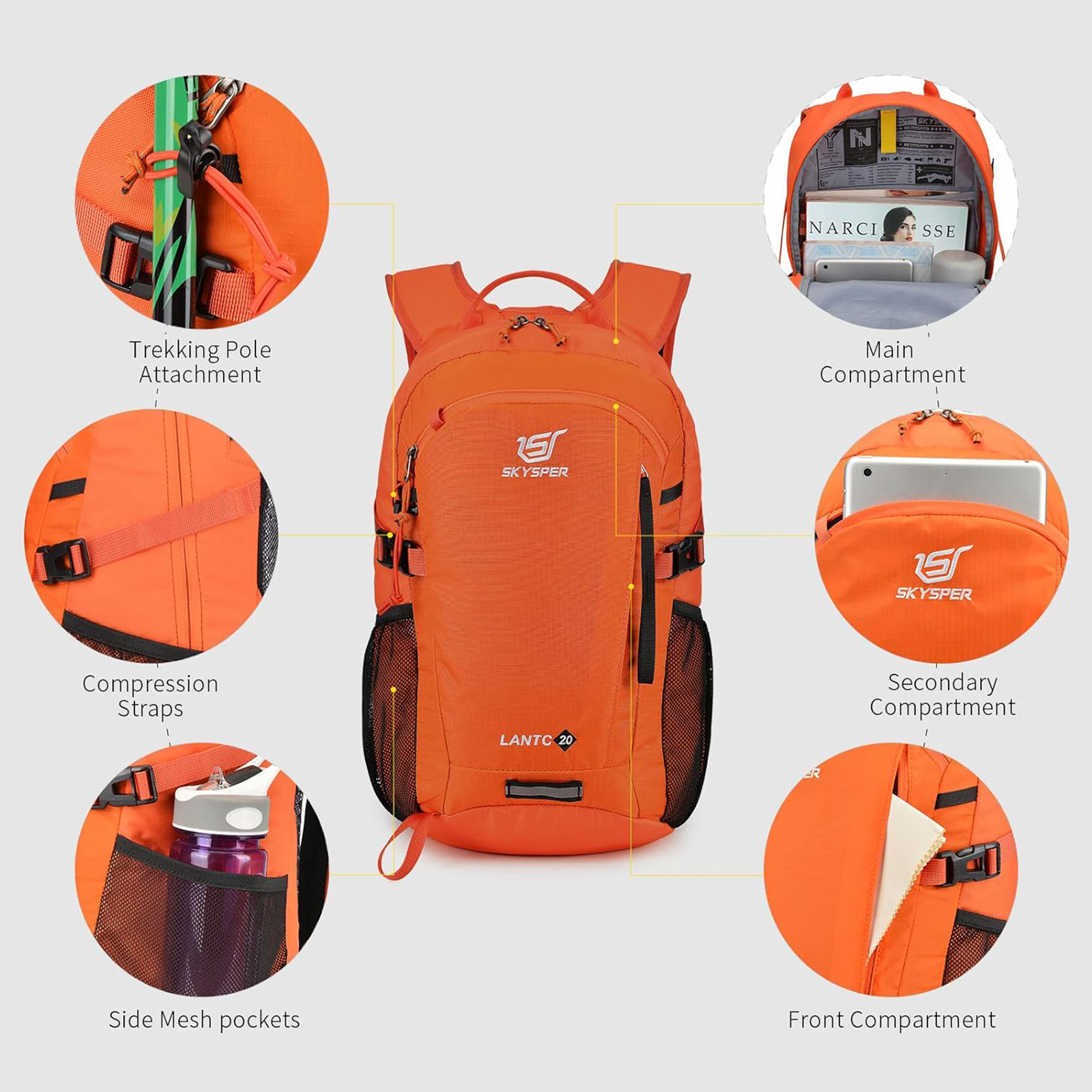 SKYSPER Small Hiking Backpack, 20L Lightweight Travel Backpacks Hiking Daypack for Women Men