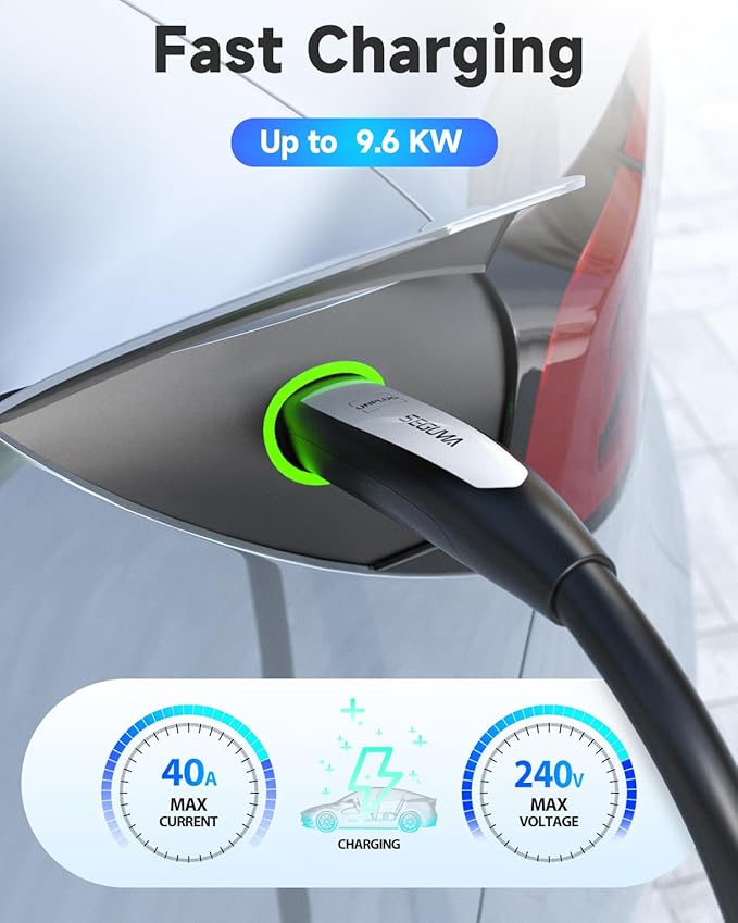 SEGUMA EV Charger Extension Cable for Tesla Charger (40Amp 21ft 240V 9.6kW), EV Extension Cord for Level 1 Level 2 Tesla Home Mobile Charger/Wall Connector, NACS Extension Cord for Tesla Y/X/3/S/Cyber-truck