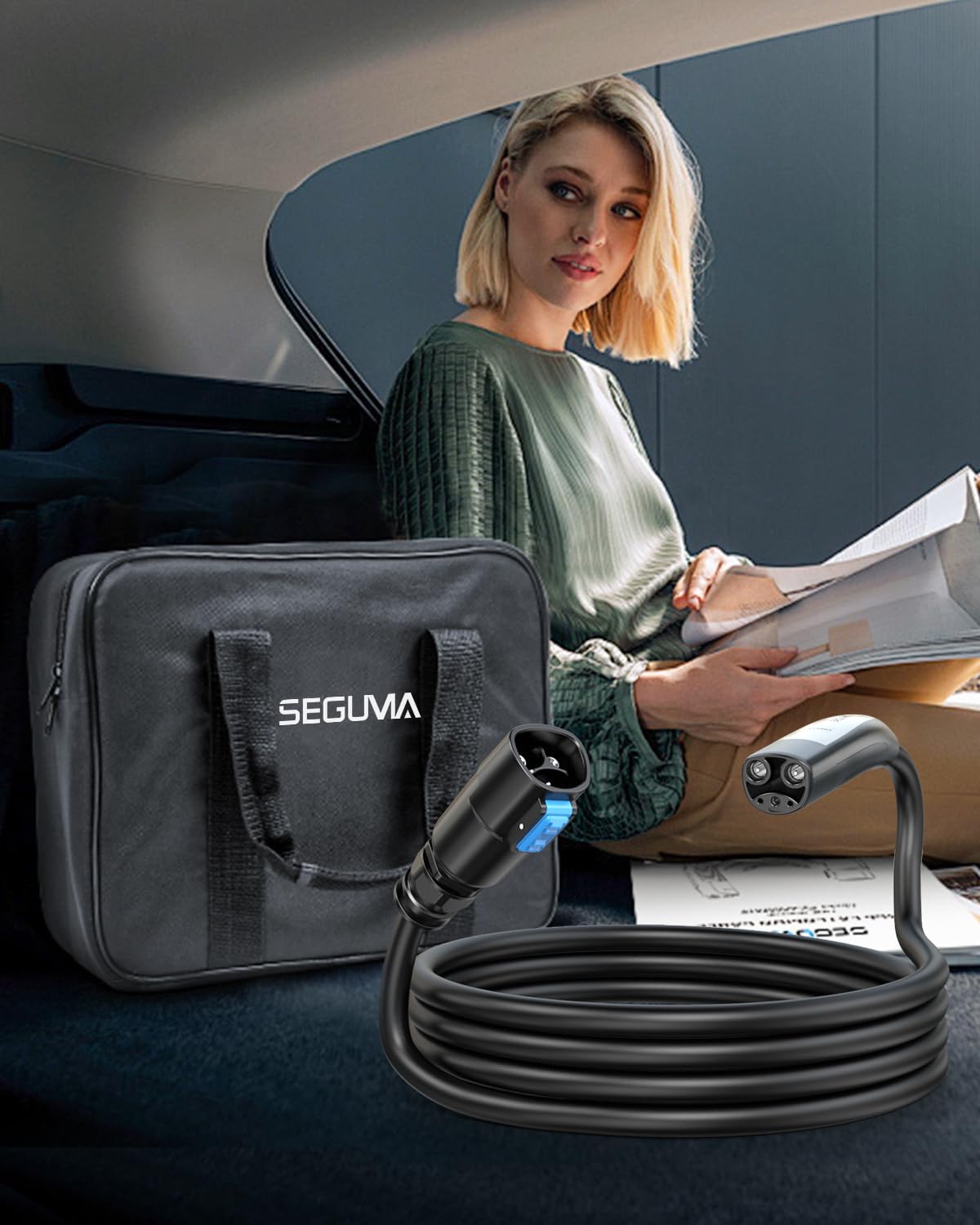 SEGUMA EV Charger Extension Cable for Tesla Charger (40Amp 21ft 240V 9.6kW), EV Extension Cord for Level 1 Level 2 Tesla Home Mobile Charger/Wall Connector, NACS Extension Cord for Tesla Y/X/3/S/Cyber-truck