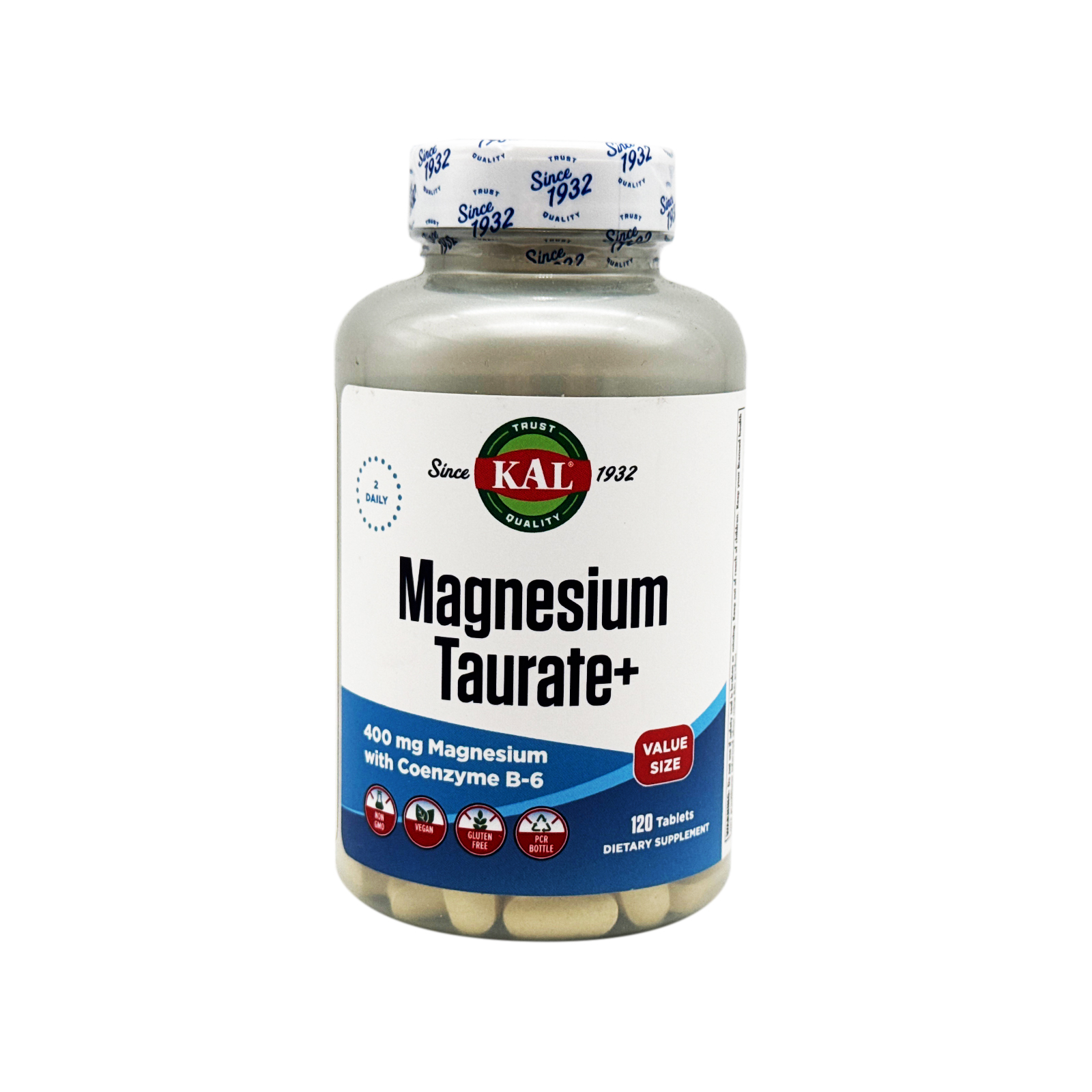 KAL Magnesium Taurate+ 400 mg with Coenzyme B-6, 120 Tablets