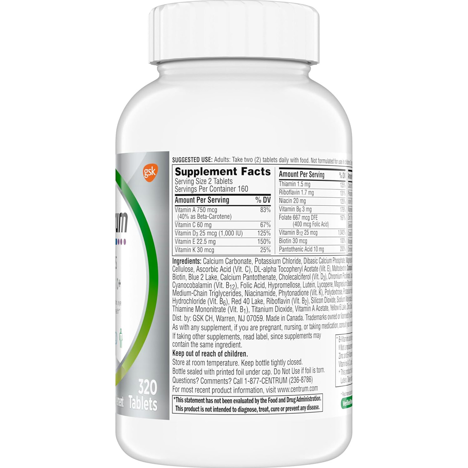 Centrum Minis Silver Multivitamin Tablet for Adults 50 Plus, 320 Ct Exp 08/2026