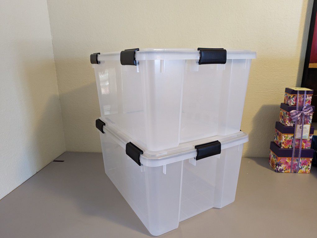 IRIS USA WEATHERPRO 62 Quart Stackable Storage Box with Airtight Gasket Seal Lid - 2 Pack