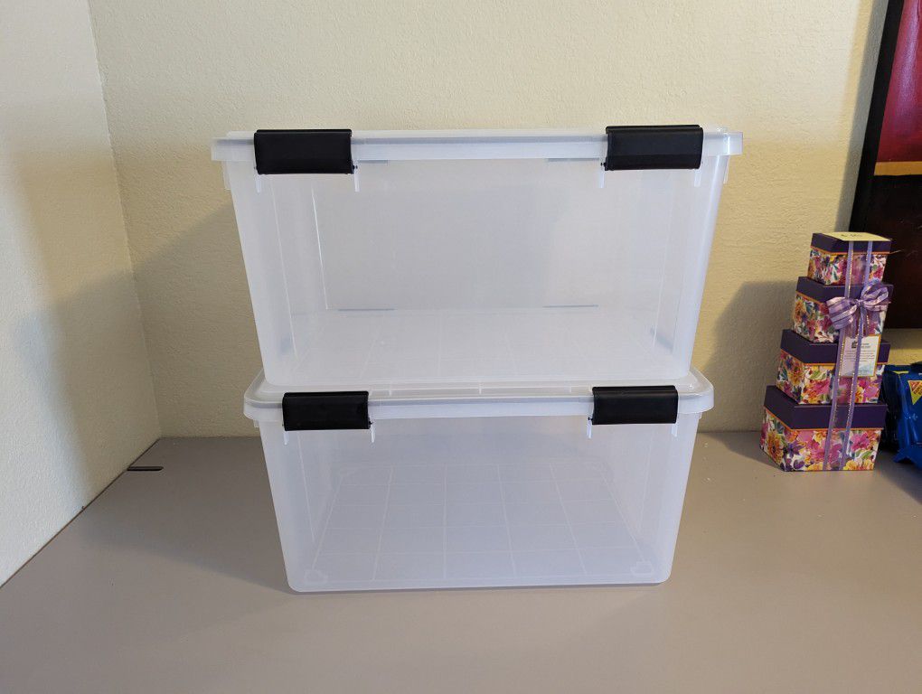 IRIS USA WEATHERPRO 62 Quart Stackable Storage Box with Airtight Gasket Seal Lid - 2 Pack